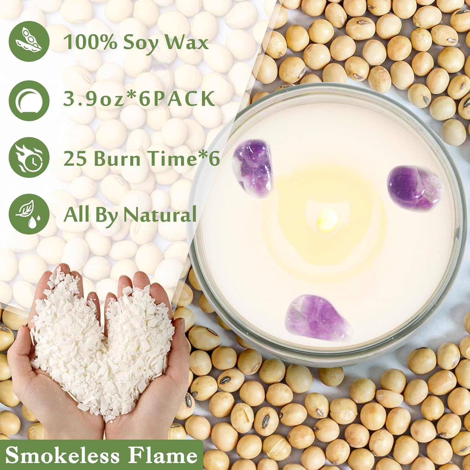 Candles, 6 Pack Sage Candle for Cleansing House Negative Energy, Scented Candles Gifts Set for Women, Crystal Candle Clearance with Crystal Healing Stones, Alternative to Smudge Sticks, Relax & Mind - Image 2