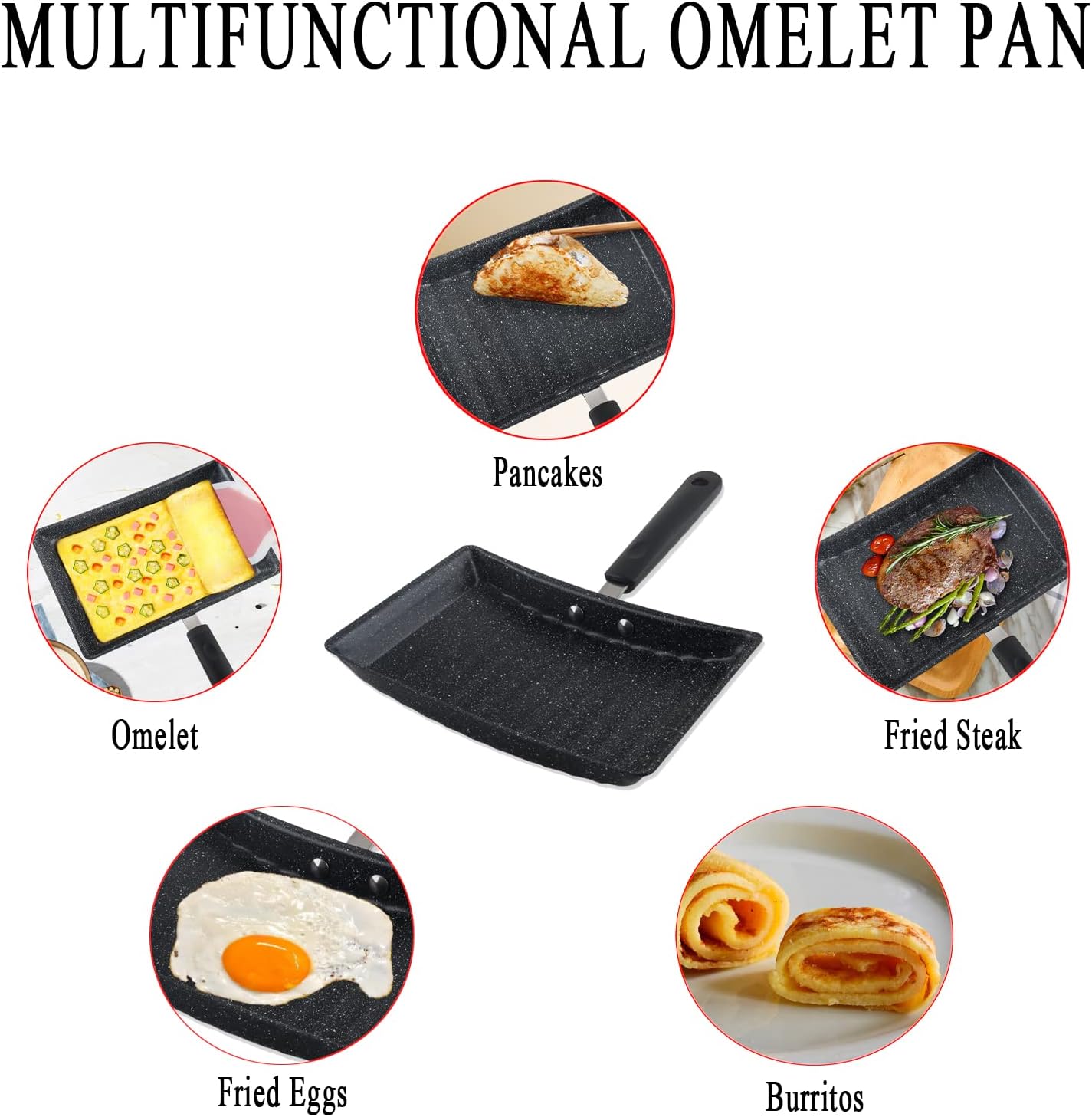 Aurkalri Japanese Omelette Pan, 6"x9"Non-Stick Tamagoyaki Frying Pan,Wave Bottom Maifanite Stone Egg Roll Pan,With silicone brush and silicone spatula,Stove and Induction Hob Compatible (BLACK): Home & Kitchen