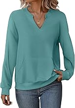 EADINVE Womens Casual Sweatshirts with Pockets Long Sleeve V Neck Lightweight Pullover Casual Loose Fit Tops Fall Clothes