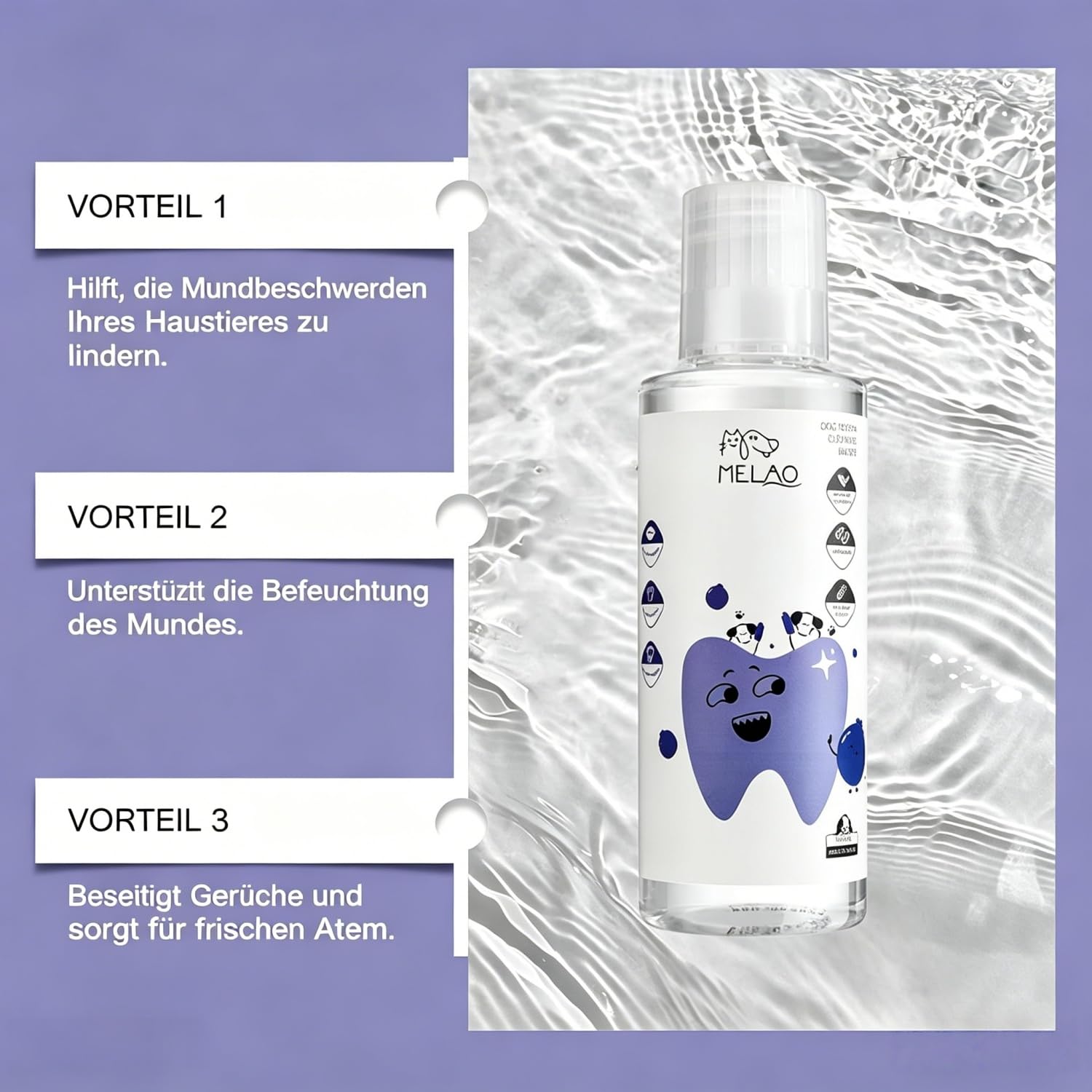 Fluffy Smile - Enjuague bucal dental para perros - No es necesario cepillarse los dientes, fácil de añadir al agua potable, reduce la placa dental y el mal aliento, cuidado bucal diario suave