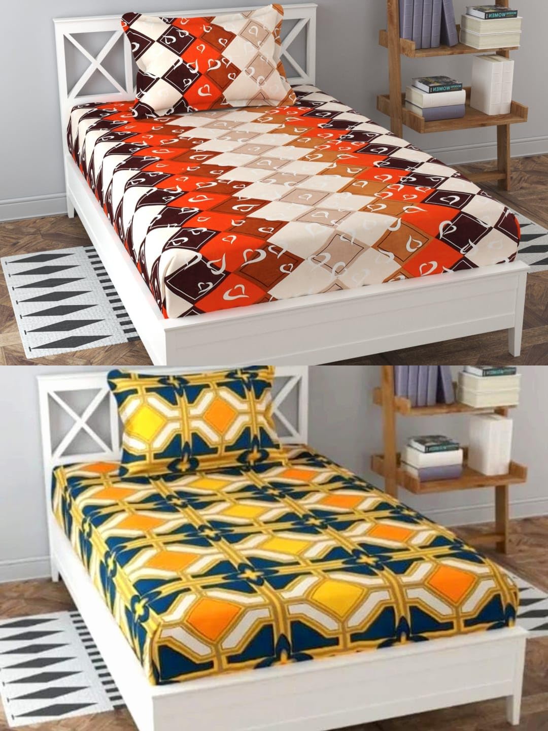 Soniasaa Combo Pack of 2 Single Bedsheet with 2 Pillow Covers 165 TC Soft Brushed Cotton-Blend -Long Lasting & Wrinkle Free Bedsheet for Single Bed Combo Pack Multicolor (B0CTHLYC63) Amazon Price History, Amazon Price Tracker