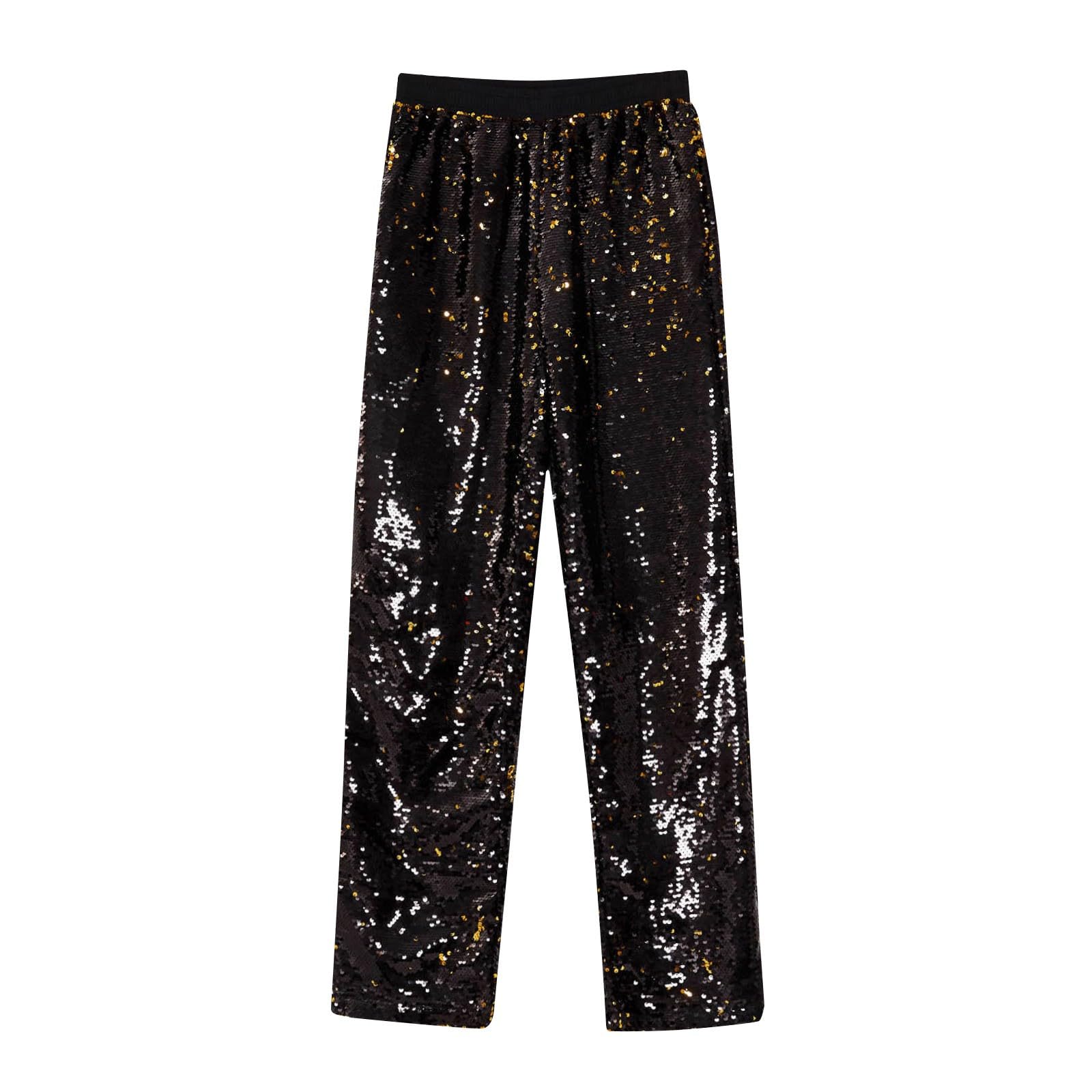 Pantalon de survêtement à paillettes métallisé brillant pour homme années 70/80 avec jambes larges, jambes droites, club, fête, festival, bal de fin d'année, streetwear