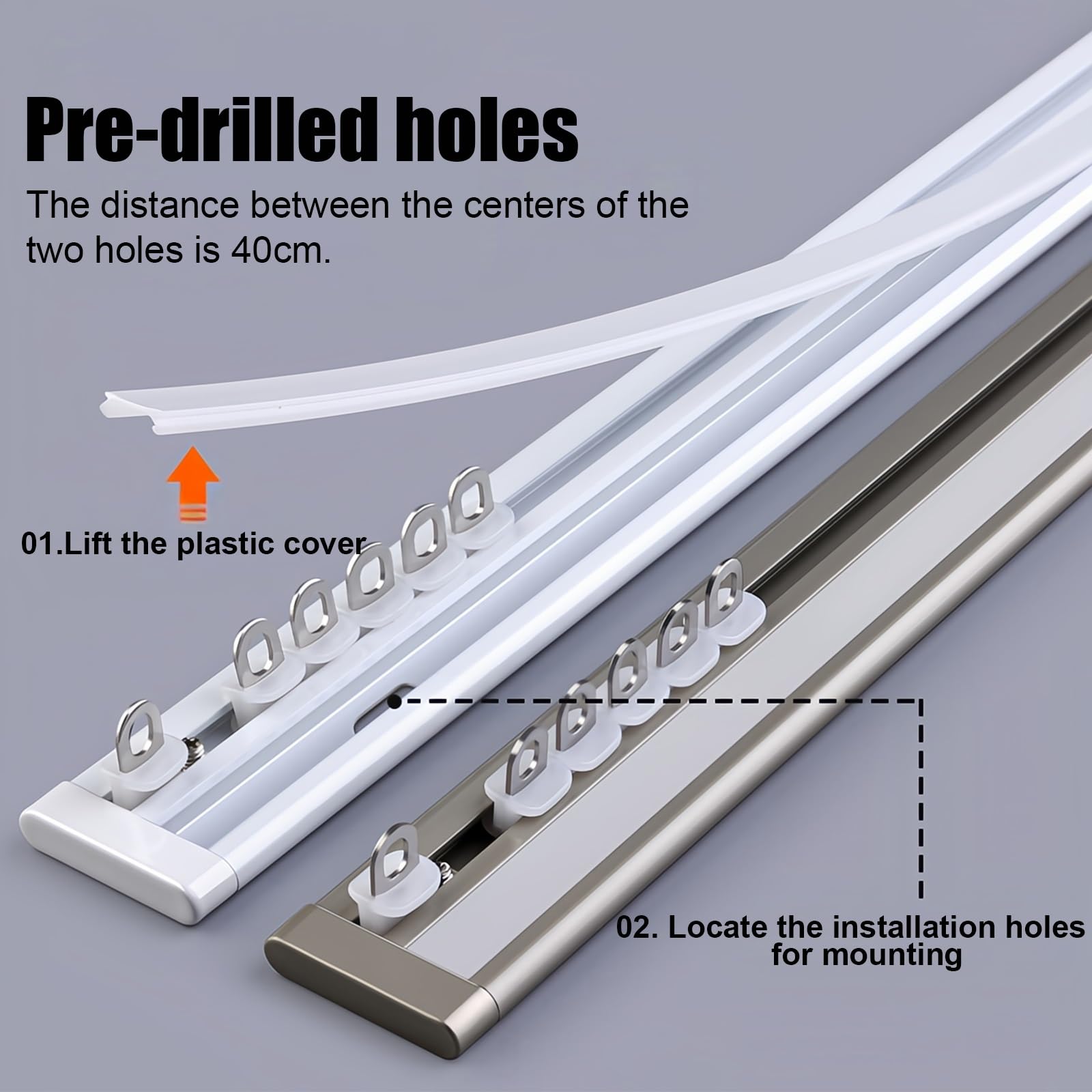Rail De Rideau De Plafond en Aluminium, Rail pour Rideaux Kit, Rails À Rideaux Robustes, Facile à Installer, pour Separation de Piece, Rideaux, Fenêtre, Hôtel(Gold,1.9m/6.23FT(2 * 0.95m))