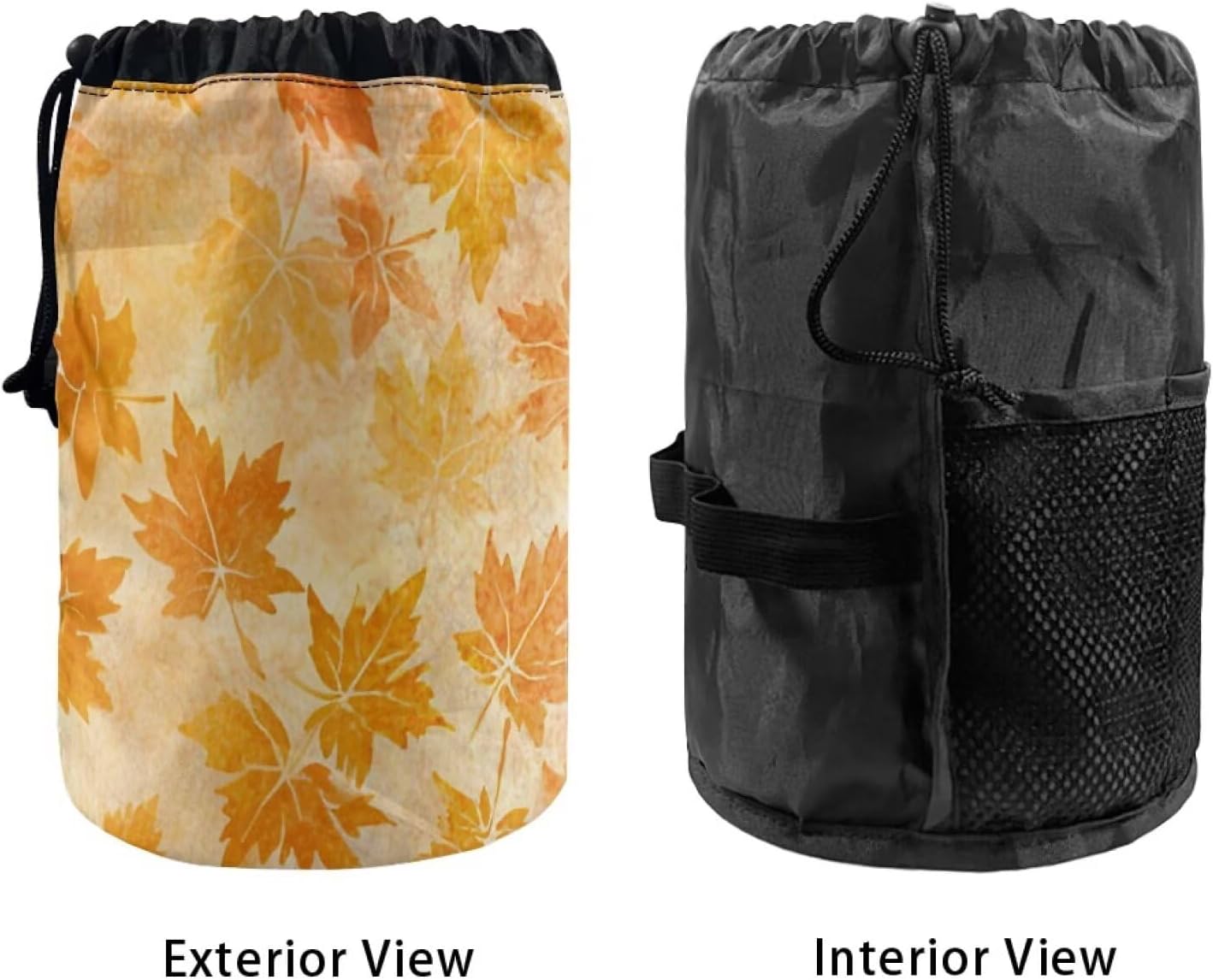 Poceacles Drawstring Makeup Bags for Women, Foldable Travel Cosmetics Bag Brush Organizer Fall Autumn Decor Toiletry Kit Storage Pouch Cosmetic Pouch, Fall Maple Leaf Orange Yellow image 3