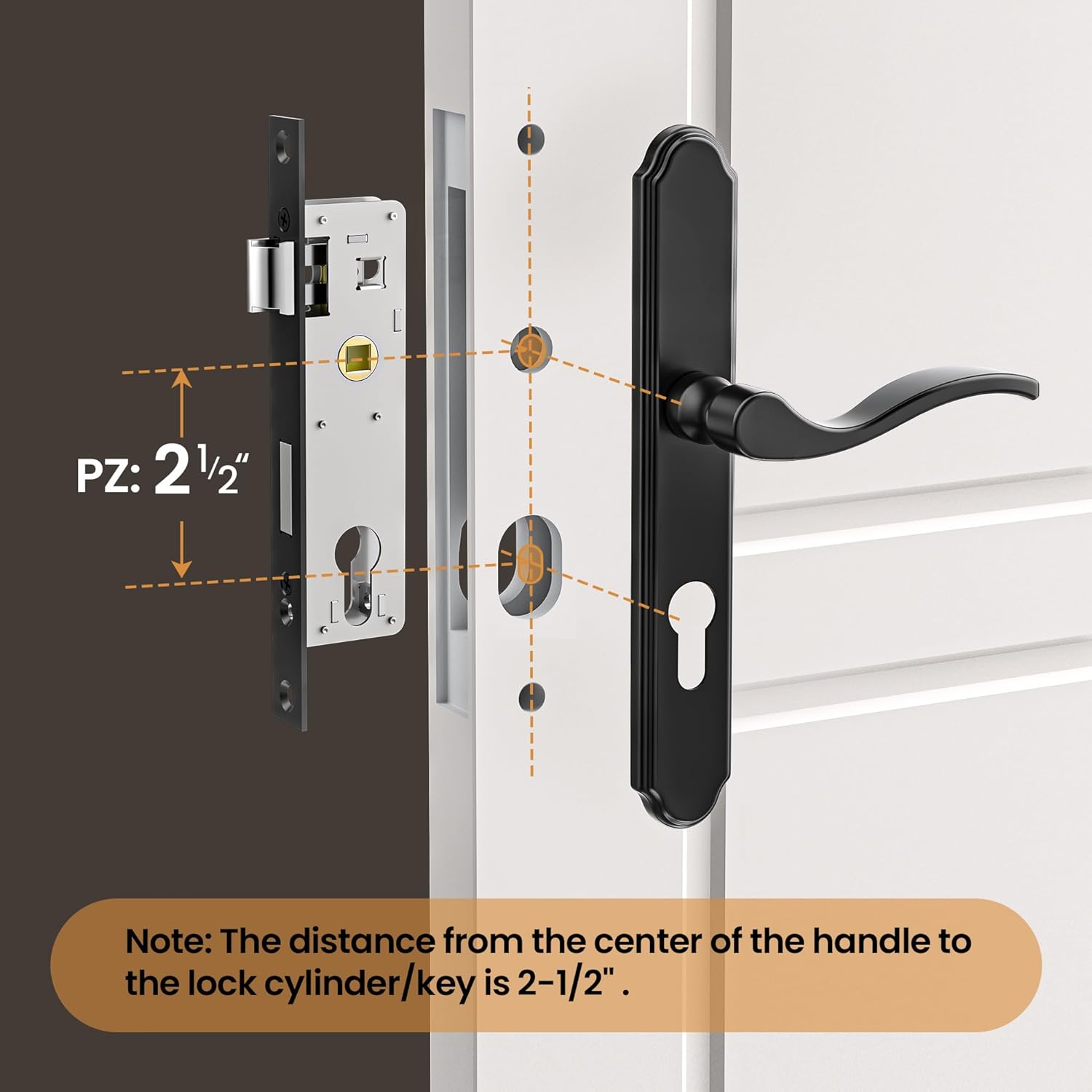 Storm Door Handle Complete Set Fits for Screen and Storm Doors, with Lock Cylinder and Key, 2-1/2" Handle PZ, Matte Black
