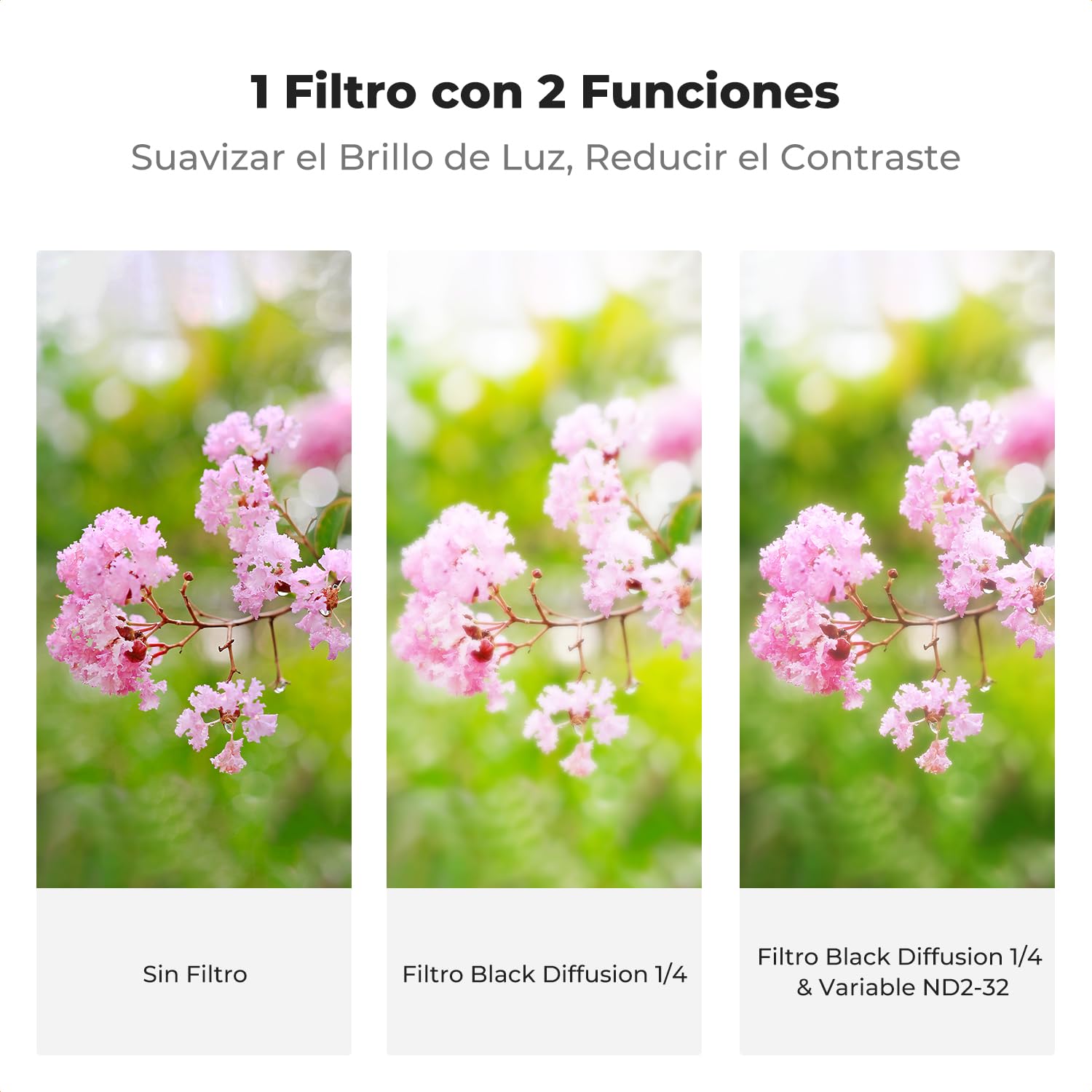 K&F CONCEPT Nano-Klear 52mm Filtro Black-Mist 1/4 & ND2-32 | Filtro Black Diffusion 1/4 & ND2-32 Variable Filtro de Vidrio Óptico con Nano Revestimiento con 3Pcs Paño Limpiez - FA303
