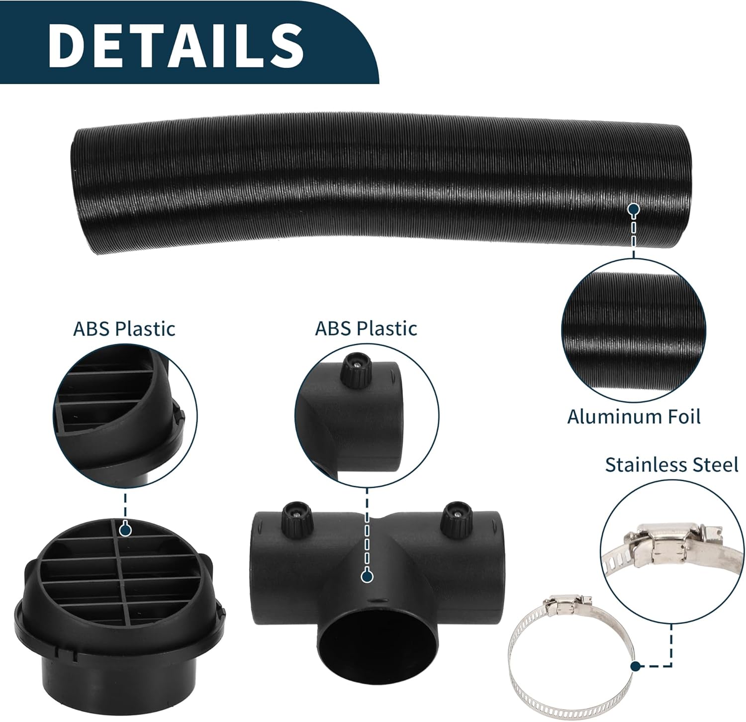Car Heater Duct Kit Car Heater Duct Pipe Hose Set with Round Air Vent Outlet Cover Double Valve t Pipe Connector Clamp 75mm ID 80cm Max l