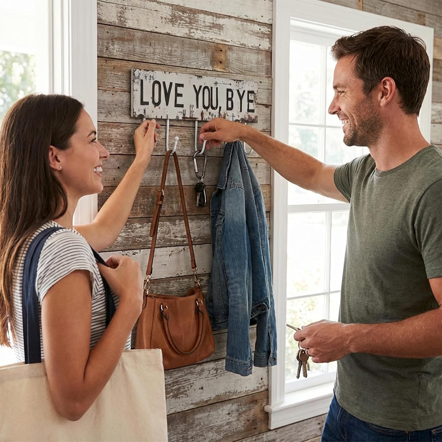 Hushee Love You Bye Sign Wall Key Holder with 6 Hooks