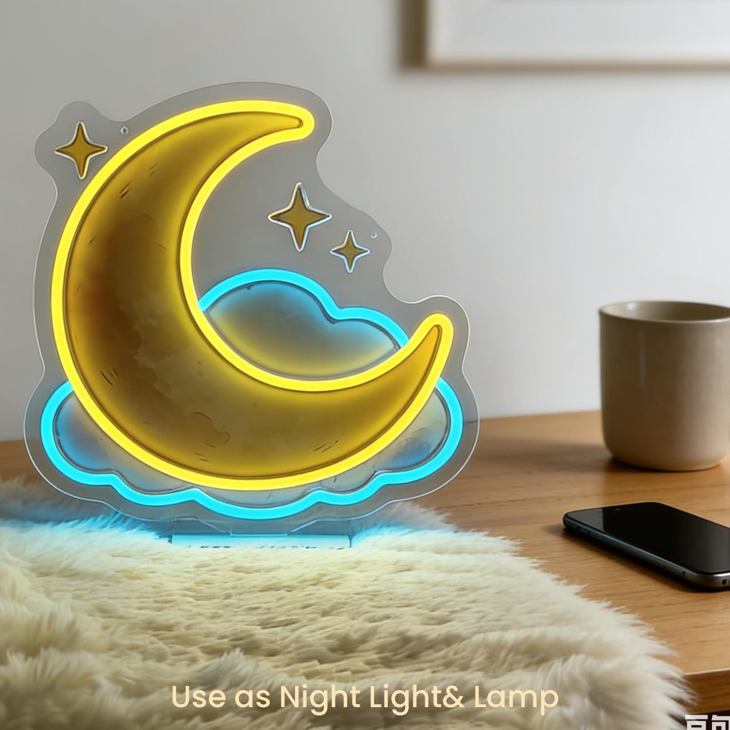 Letrero de neón con luces LED de luna y estrella, luces de nube iluminadas, cielo estrellado, letreros de neón con base para dormitorio, dormitorio, pasillo, garaje, bar, sala de juegos, cueva, para