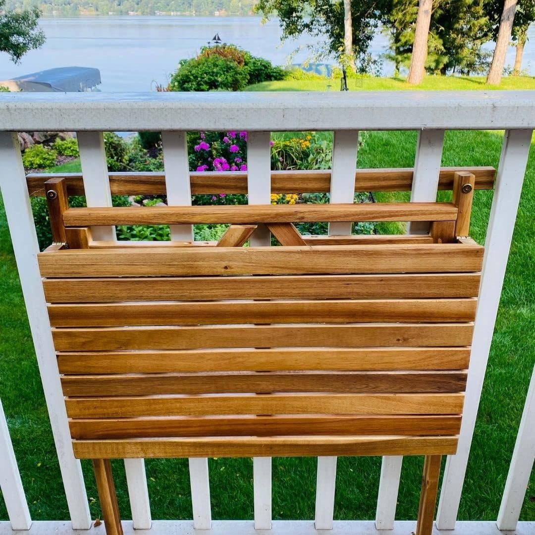 Patio Wise Outdoor Folding Balcony Table, Foldable Acacia Wood Deck Bar, Portable Apartment, Balcony, Railing, & Porch Furniture, 27-Inches W x 15 3/4-Inches D x 31.97-Inches H, Teak