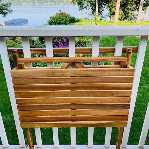 Miniatura 6 de Mesa de balcón plegable para exteriores, barra plegable de madera de acacia, apartamento portátil, balcón, barandilla y muebles de porche, 27