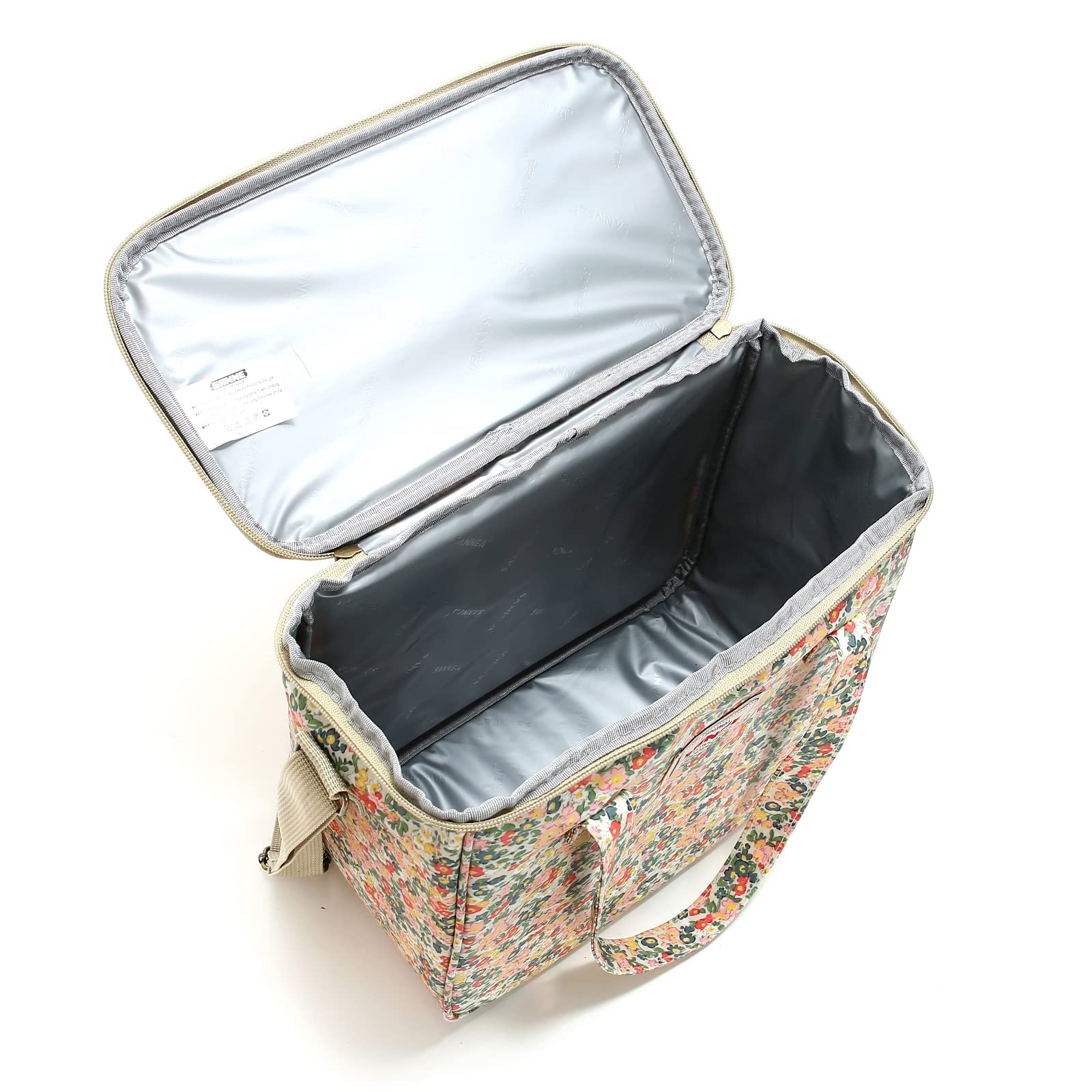 Nanxson Termica Pranzo Borsa Grande Termica Riutilizzabile Floreale Borsa per Ufficio,Lavoro,Scuola,Picnic,Spiaggia con Tracolla Regolabile (11.25L,A-Beige)