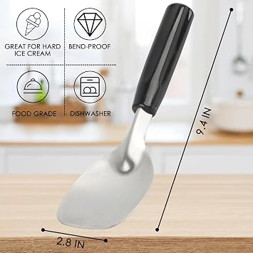 KAYCROWN 2 Pack Ice Cream Spade, Stainless Steel Ice Cream Spade Scoop with Non-Slip Handle for Hard or Creamy Ice Cream, Flat Ice Cream Paddle - Heavy Duty Strong, Durable Bend Proof, Dishwasher safe