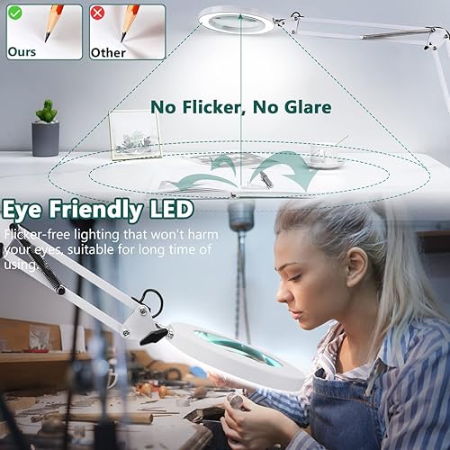 Miniatura 4 de Lupa con luz y soporte, lámpara de escritorio y abrazadera 2 en 1 de cristal real Veemagni 8X, 3 modos de color regulable, lupa iluminada LED con