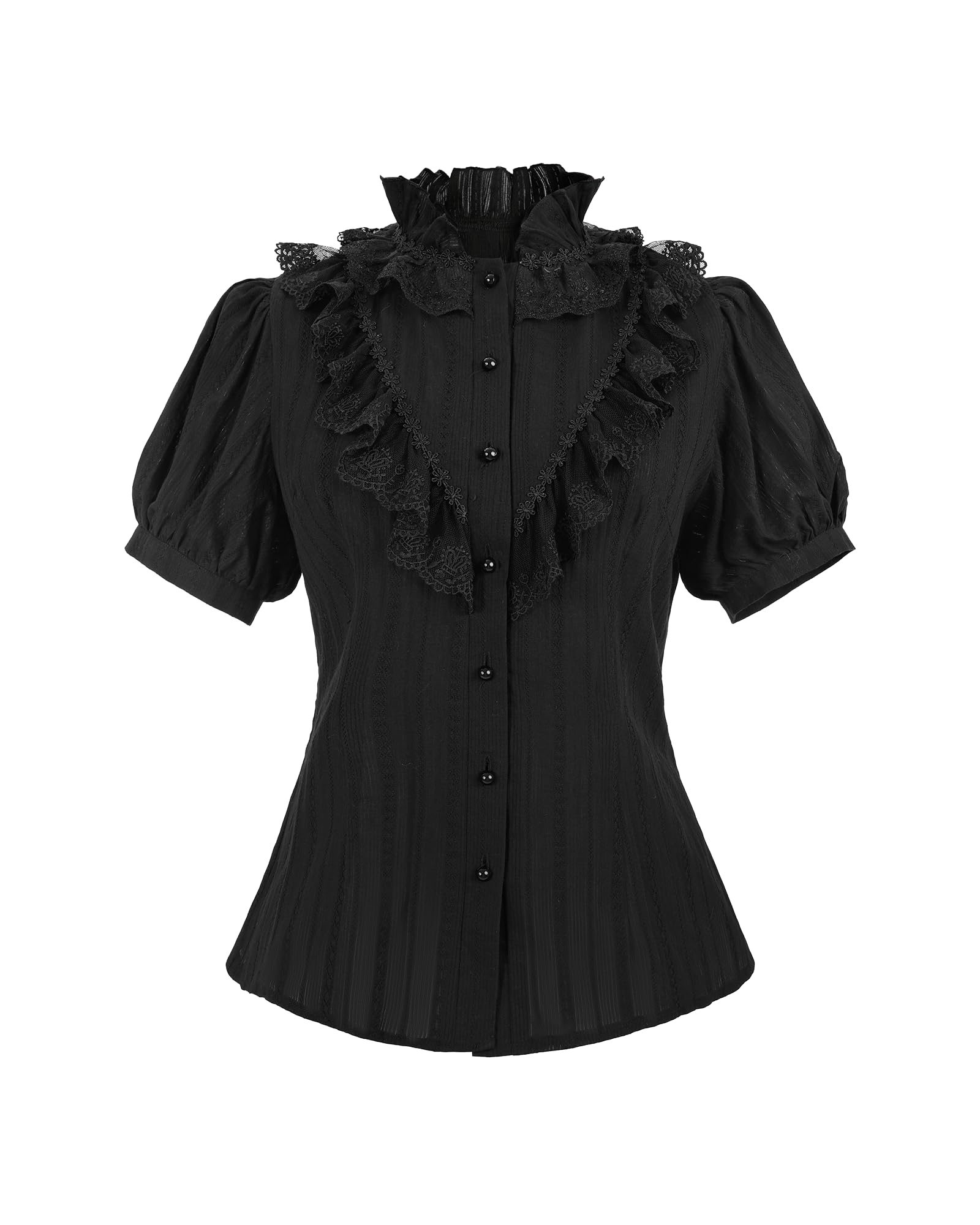 Fiamll Mittelalter Victoria Bluse mit Spitzenkragen Rüschen Gothic Vintage Top für Steampunk Party