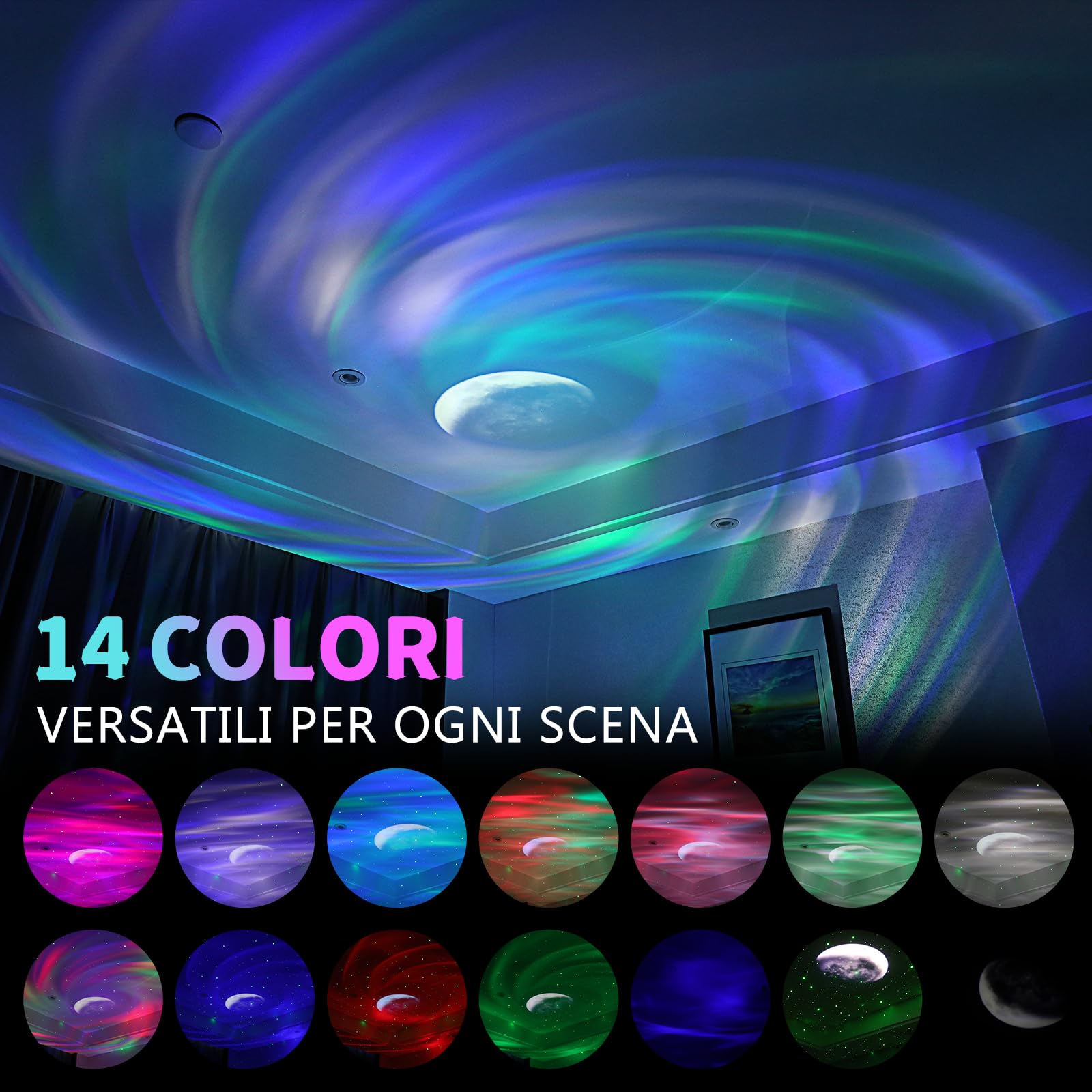 Jirmerp Proiettore Stelle Soffitto,Doppio Effetto Proiettore cielo Stellato Aurora e la Via Lattea con Altoparlante Bluetooth Luce Notturna con Timer/Remoto, per bambini, adulti