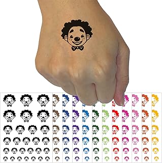 Cute Chibi Circus Party Clown Child Kid Temporary Tattoo Water Resistant Fake Body Art Set Collection - Orange (One Sheet)