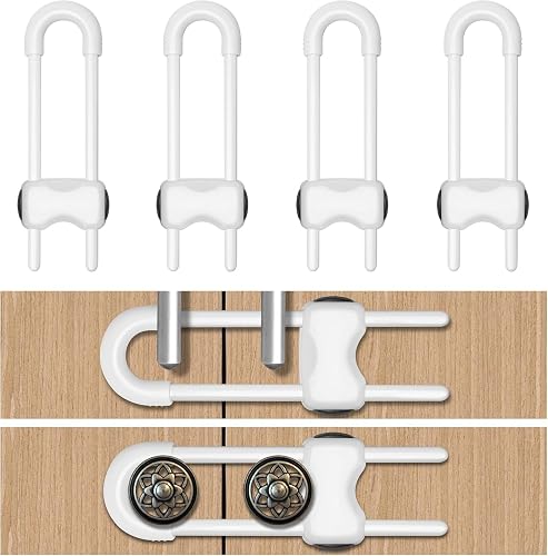 Child Safety Cabinet Locks, Tool-Free Installation, No Furniture Damage, Green, Plastic, for Cabinets and Drawers, 4 Pack