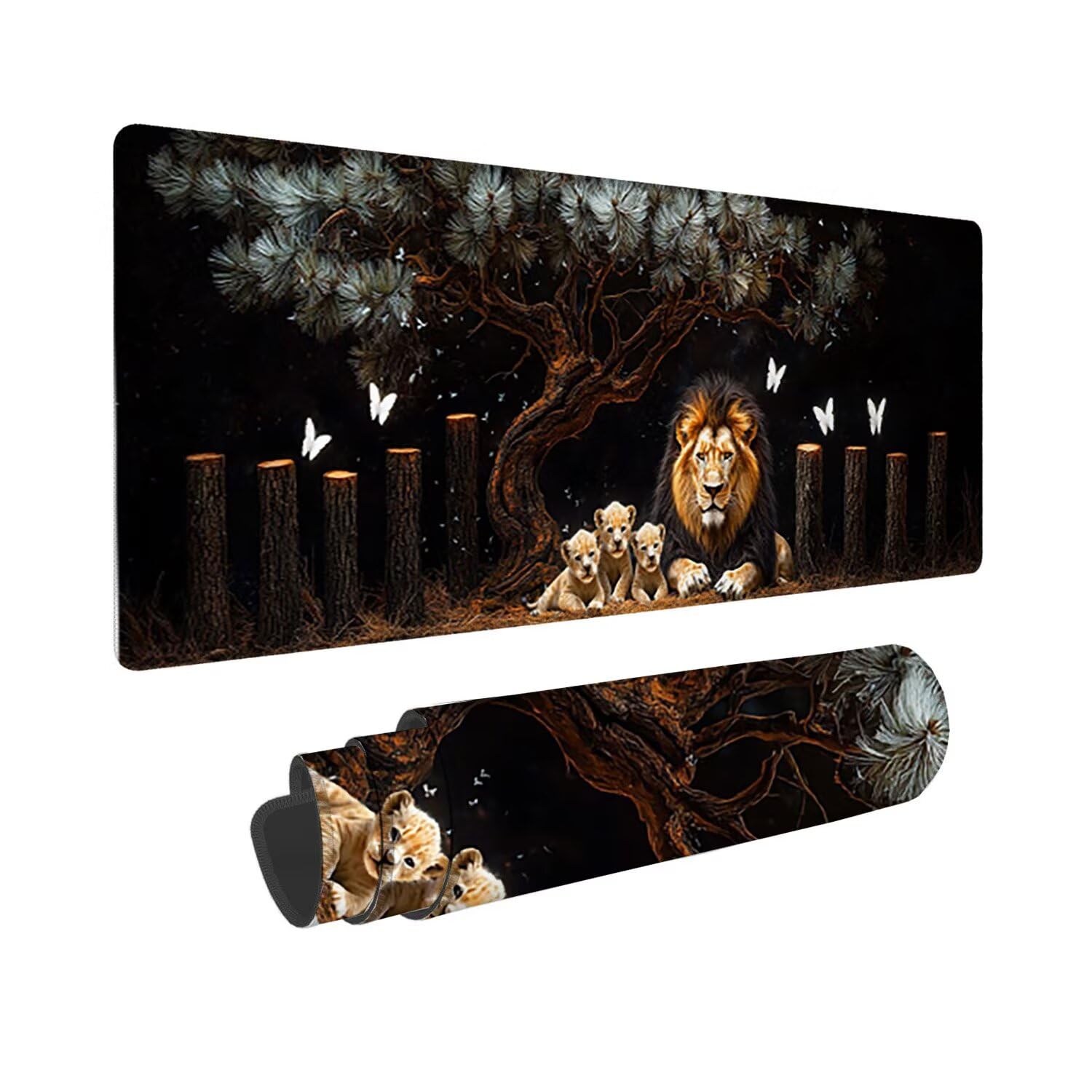 Podkładka pod mysz do gier XXL duża mysz 1200 x 500 mm, duża podkładka pod biurko z antypoślizgową gumową podstawą dla graczy, poprawia precyzję i szybkość (zwierzęta lwy) o-171