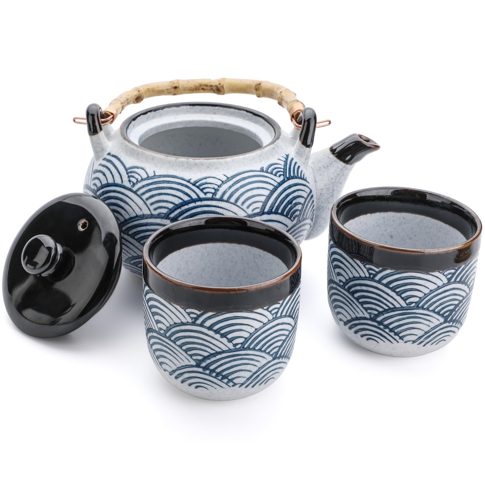 Juego de té chino con vajilla azul para servir té en hojas sueltas