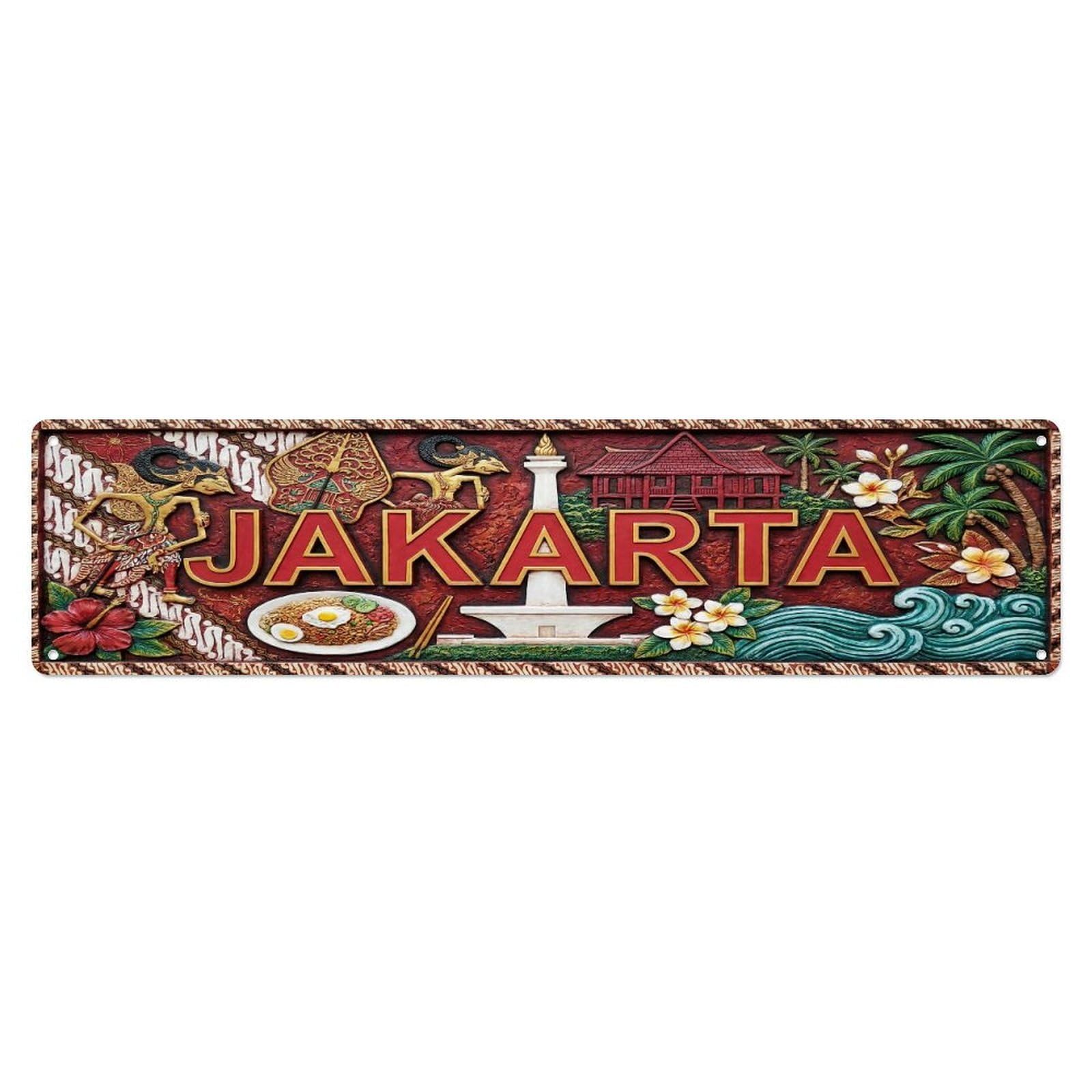 Vintage Jakarta Indonesia Flag Pattern Metal Tin Sign