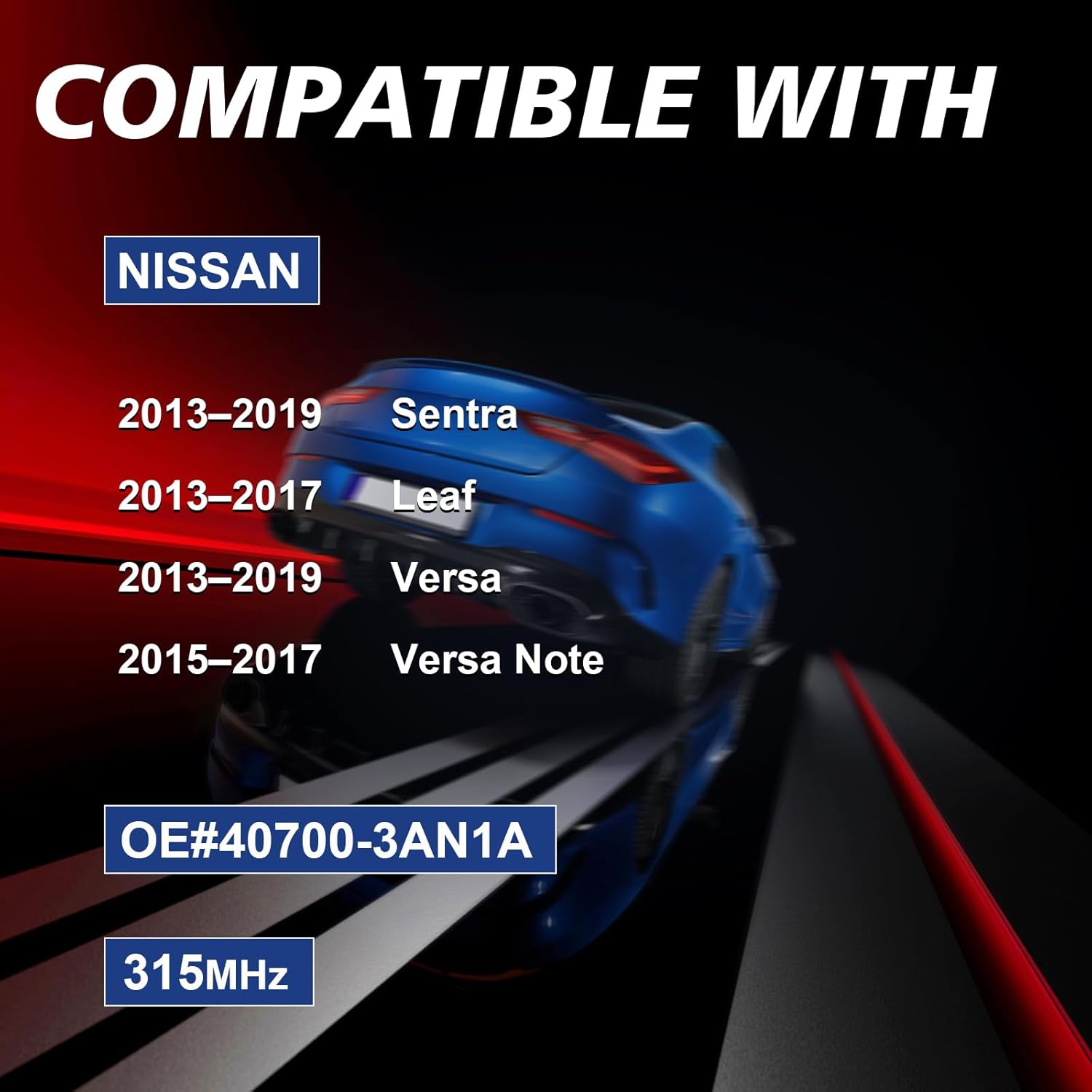 Pre-Programmed Tire Pressure Monitoring Sensor 315MHz TPMS Sensor Compatible with Nissan 2013-2017 Leaf 2013-2019 Sentra Versa 2015-2017 Versa Note Set of 4 Replace OE:40700-3AN1A