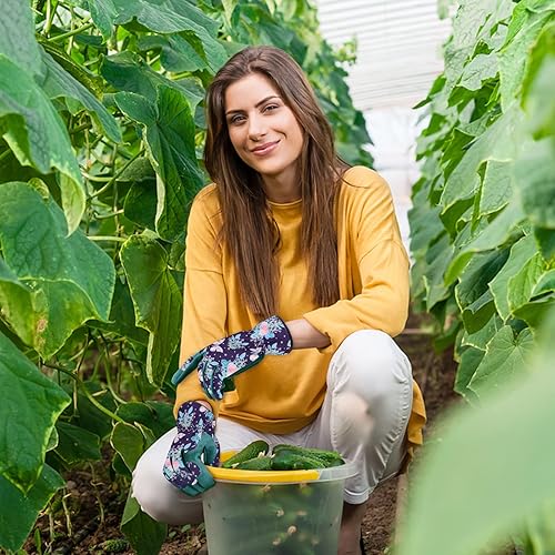 Miniatura 7 de Guantes de jardinería para mujeres, guantes de cuero para trabajo en jardín, a prueba de espinas, sin perforación, para cavar, plantar y podar