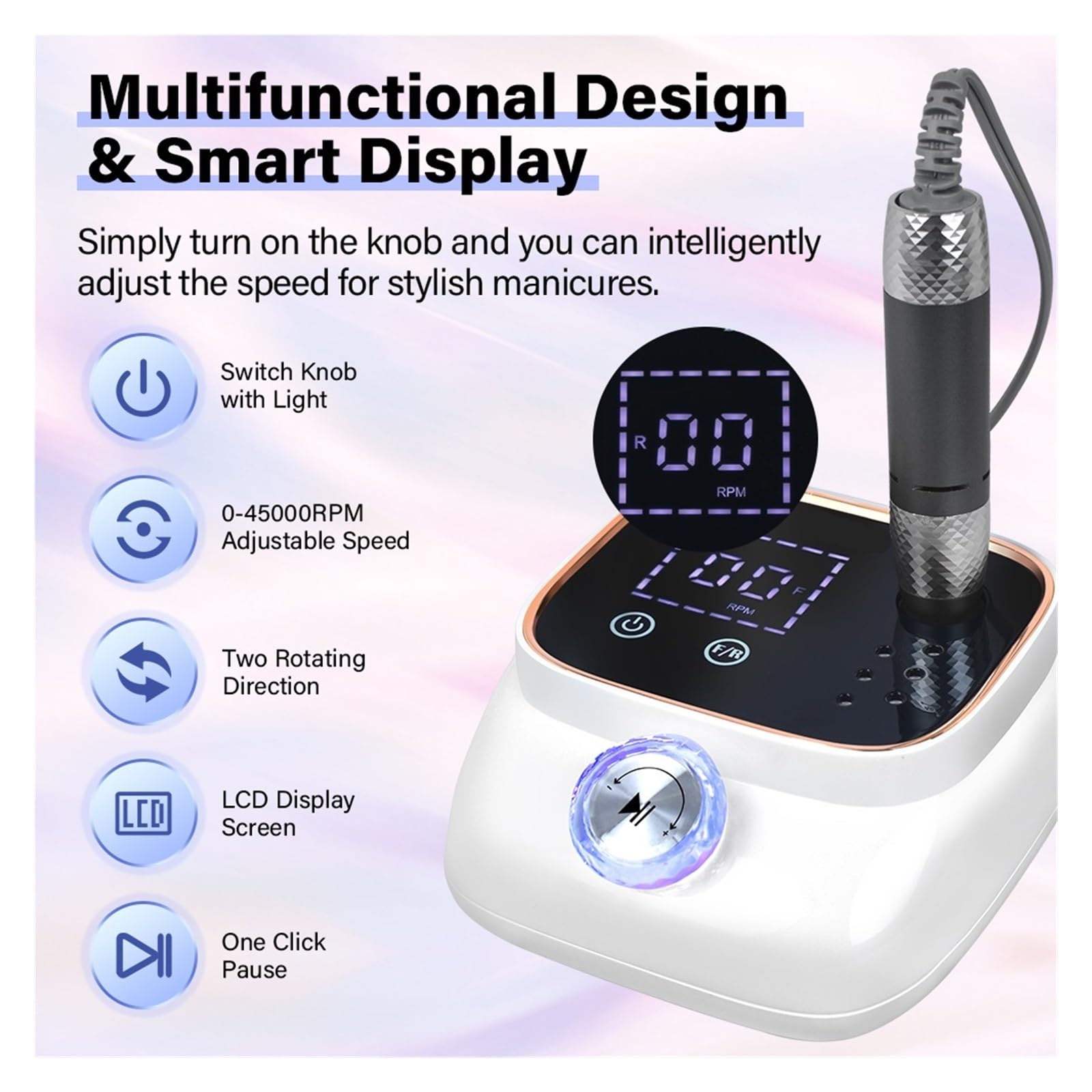 Lima per Unghie Professionale per levigatrice elettrica per Unghie da 45000 Giri/min per Gel per Manicure Acrilico Art