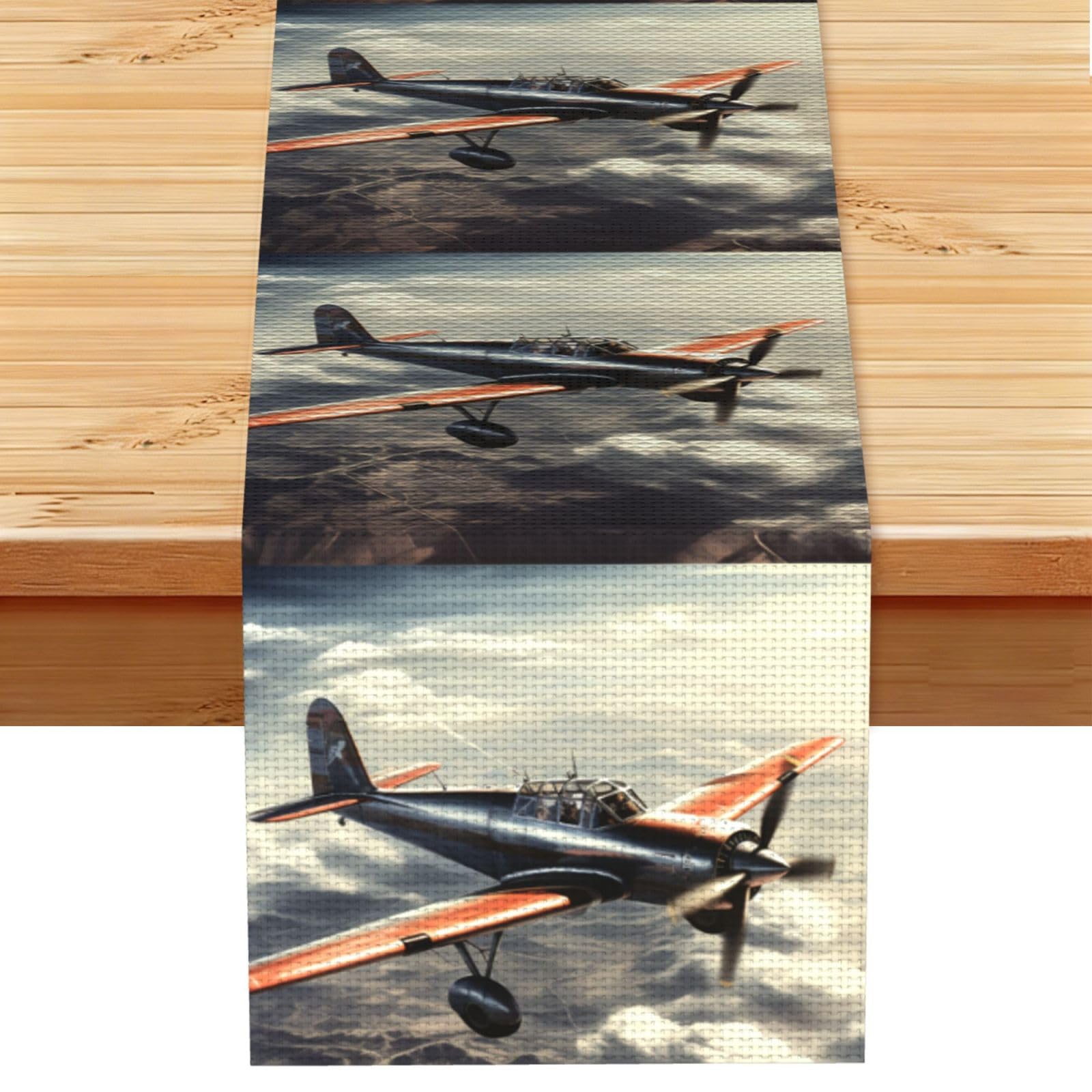 Retro Airplane Table Runner 13 x 72 Inches Long, Cotton Linen Table Runners for Kitchen Dining Table Decoration - Washable Tablecloth Modern Tablerunner for Home Party Decor