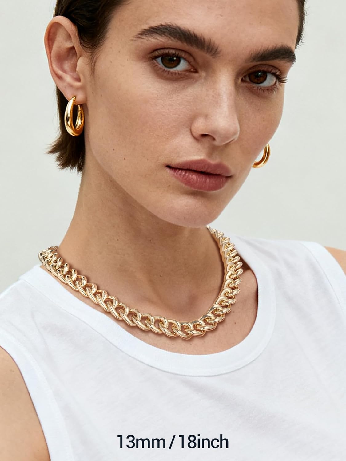 Chunky Gold Necklace for Women, 14K Gold Cuban Chain with Oval Spring Ring, 13MM/16MM/23MM 14K Gold Plated Womens Gold Chain Necklace Hip Pop Trendy Jewlry Gifts - Image 2