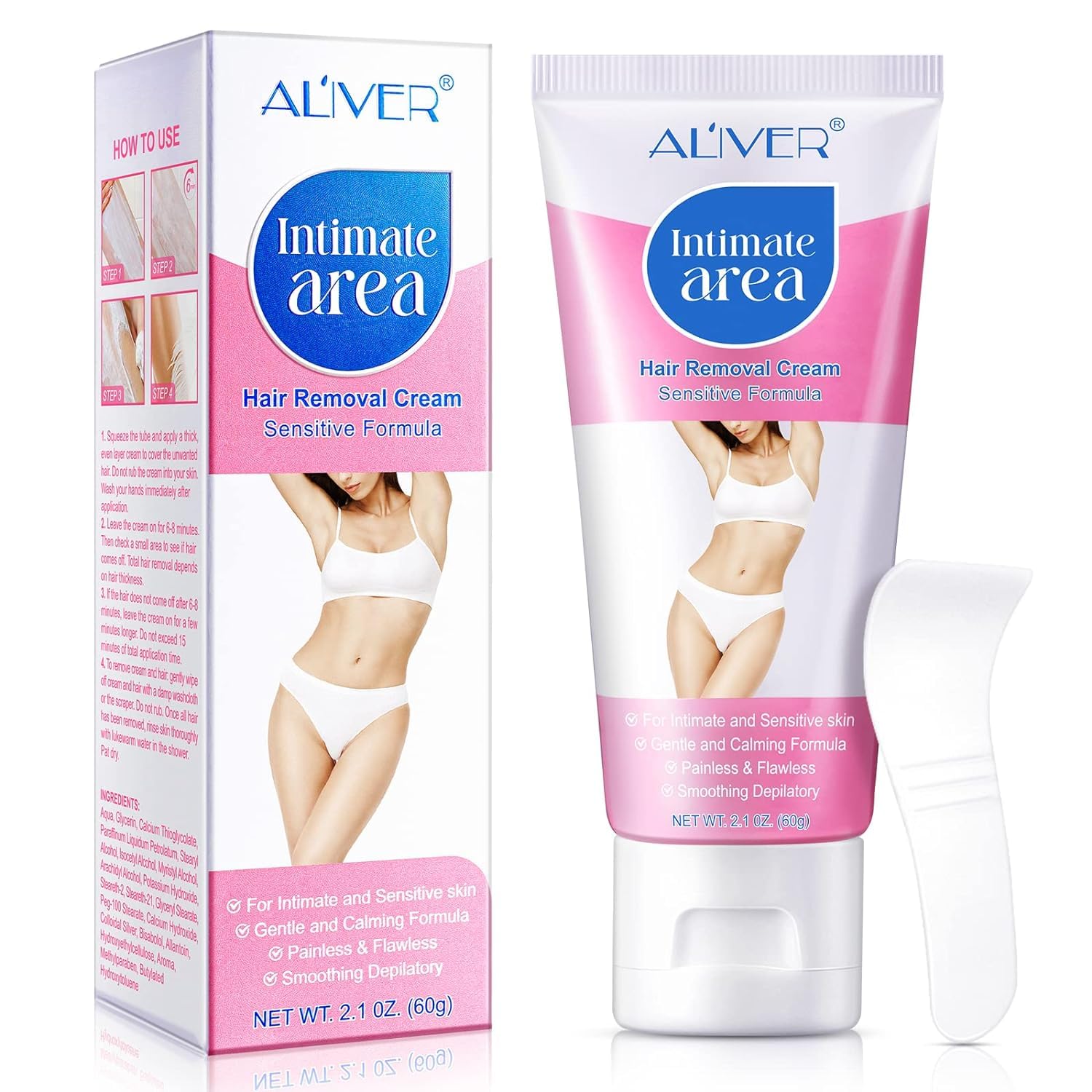 Intimate/Private Hair Removal Cream for Women, for Unwanted Hair in Underarms, Private Parts, Pubic & Bikini Area, Painless Flawless Depilatory Cream, Sensitive Formula Suitable for All Skin Types