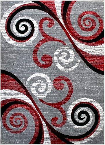 Miniatura 3 de Masada Rugs, Stephanie Collection - Alfombra de área moderna y contemporánea, 1100, rojo, gris, blanco, negro (6 pies x 9 pies)
