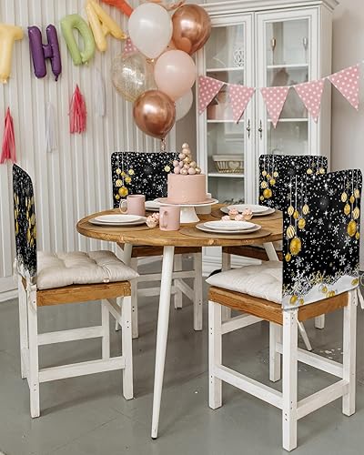 Miniatura 3 de Paquete de 4 fundas de respaldo de bolas de Navidad para sillas de comedor, lavables, extraíbles y lavables, protector de silla para boda, fiesta,