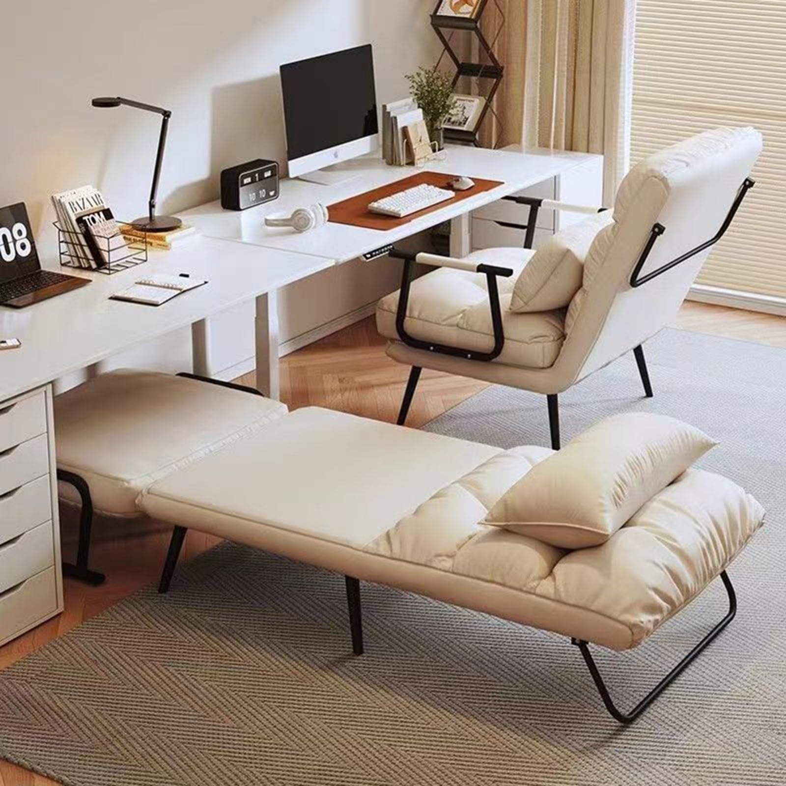 Poltrona Relax 2 in 1,Poltrona Salotto Imbottita Trasformabile in Lettino,con Schienale Reclinabile,Tessuto Tecnico,Struttura in Metallo per Soggiorno e Ufficio B,55cm