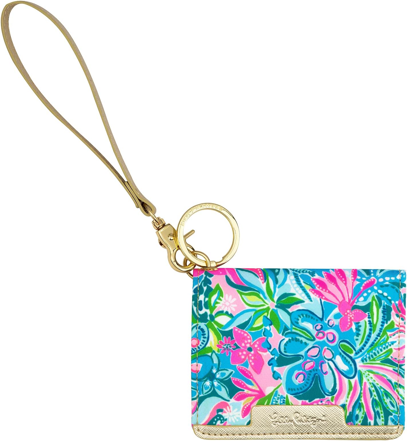 Cute Blue ID Card Case Keychain Wallet, Slim Credit Card Holder with Wristlet Strap, Golden Hour