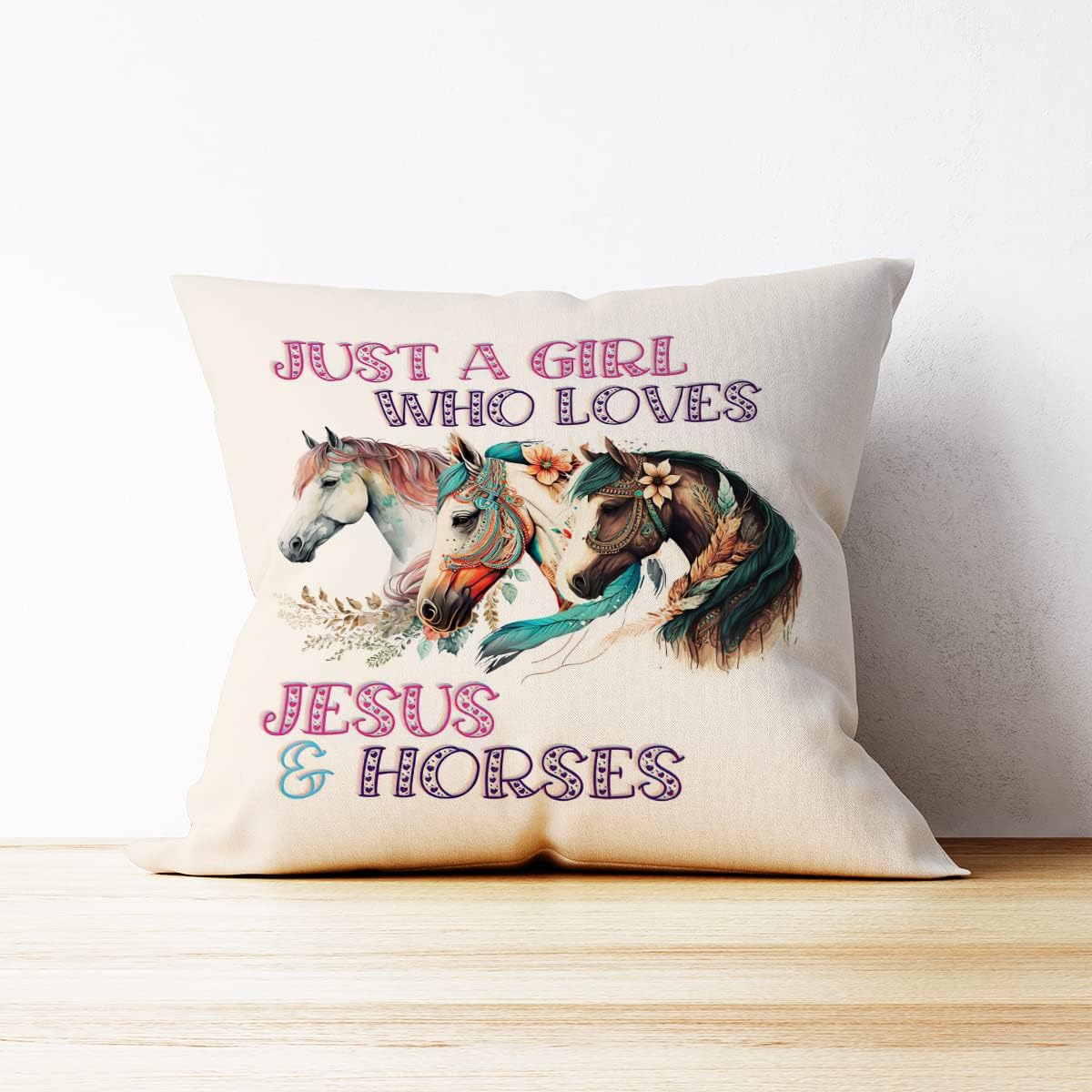 Mancheng-zi Horse Pillow,Horse Pillow Covers 18x18, Horse Pillow for Girls,Horse Decor Linen Cushion Cover for Bedroom Girls Room,Horse Room Decor,Horse Decor for Girls Room image 2