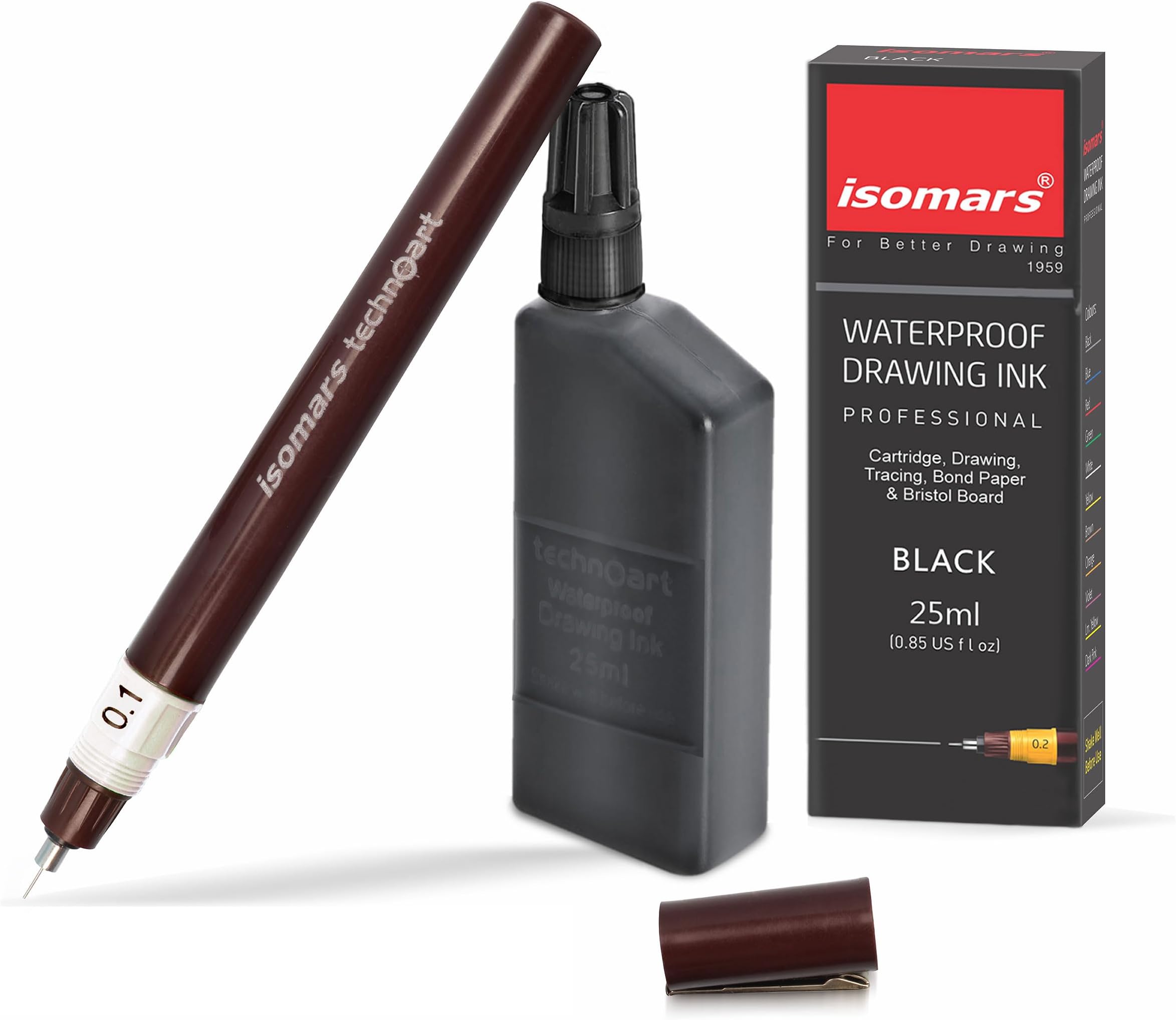 Isomars Technoart Fineliner Technical Drawing Pen 0.2mm with Black Waterproof Drawing Ink Set | Refillable Precision Pen for Sketching, Drafting, Architecture & Mandala Art