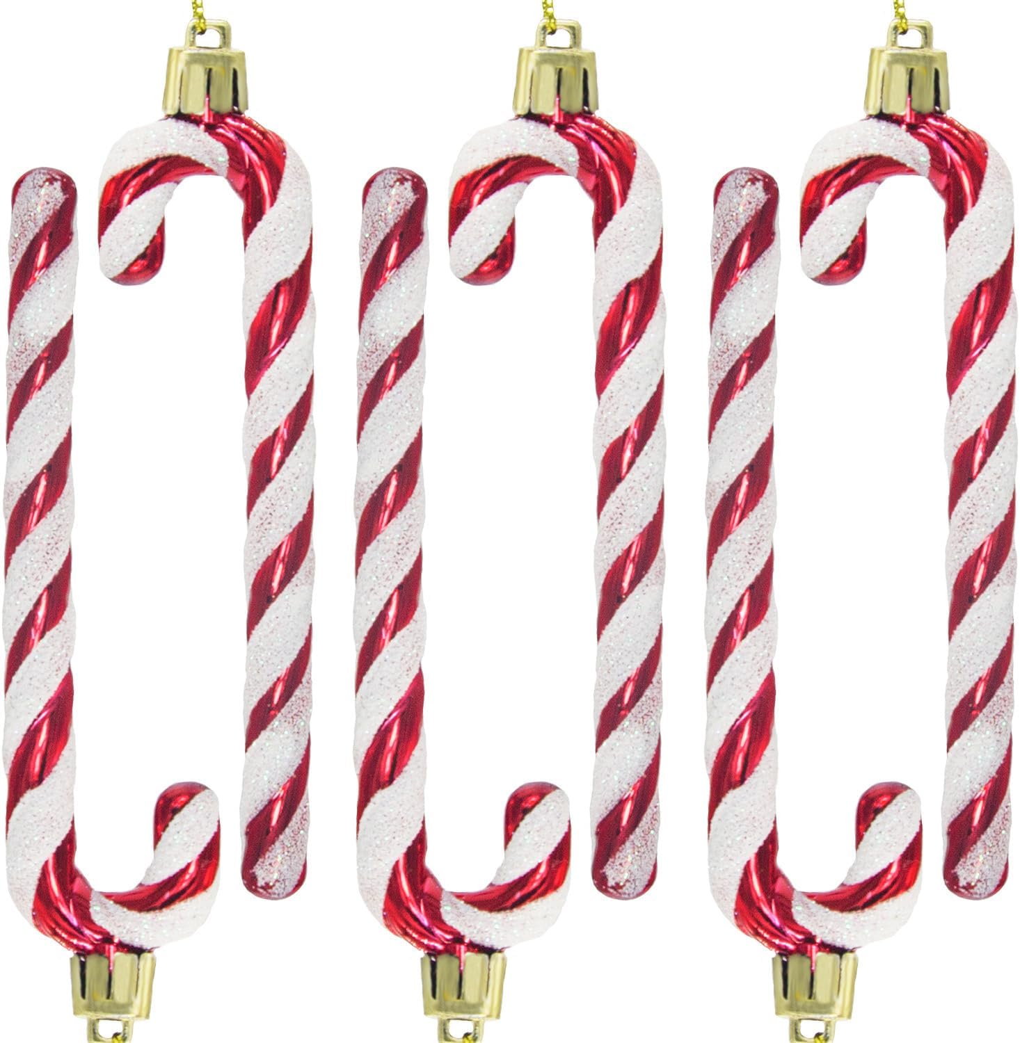 6 PCS Christmas Candy Cane Decoration, Glitter Plastic Candy Cane