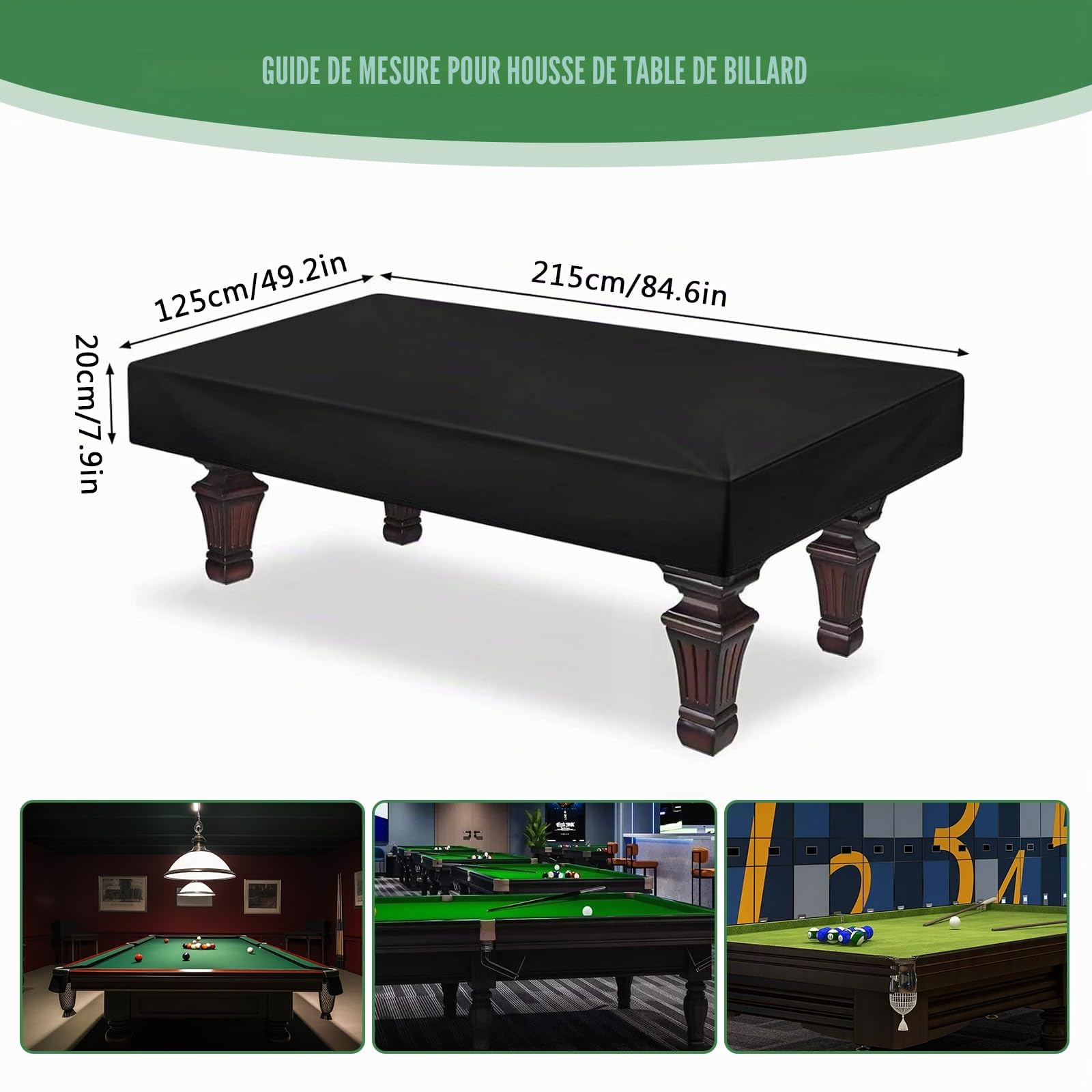 Funvalley Surperfect Housse de table de billard, 2,13 m imperméable - Housse de table de billard en tissu Oxford 210D pour intérieur et extérieur avec cordon de serrage