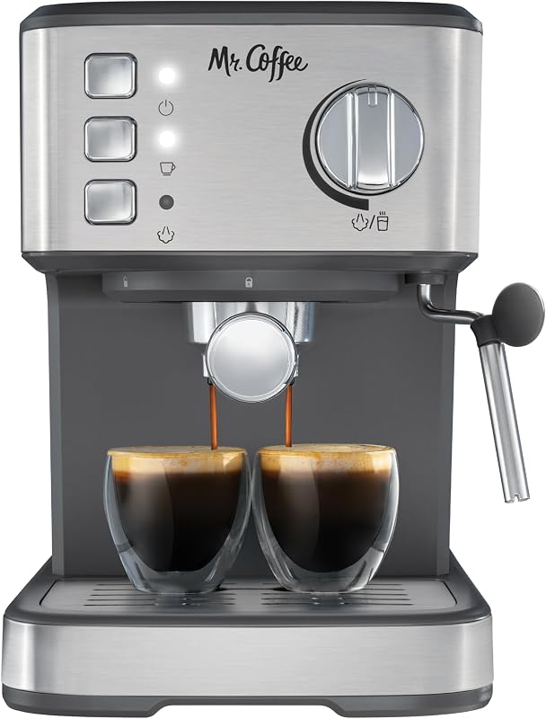 Mr. Cafetera compacta, cafetera exprés con varilla de vapor, cafetera exprés automática con bomba de 15 bares