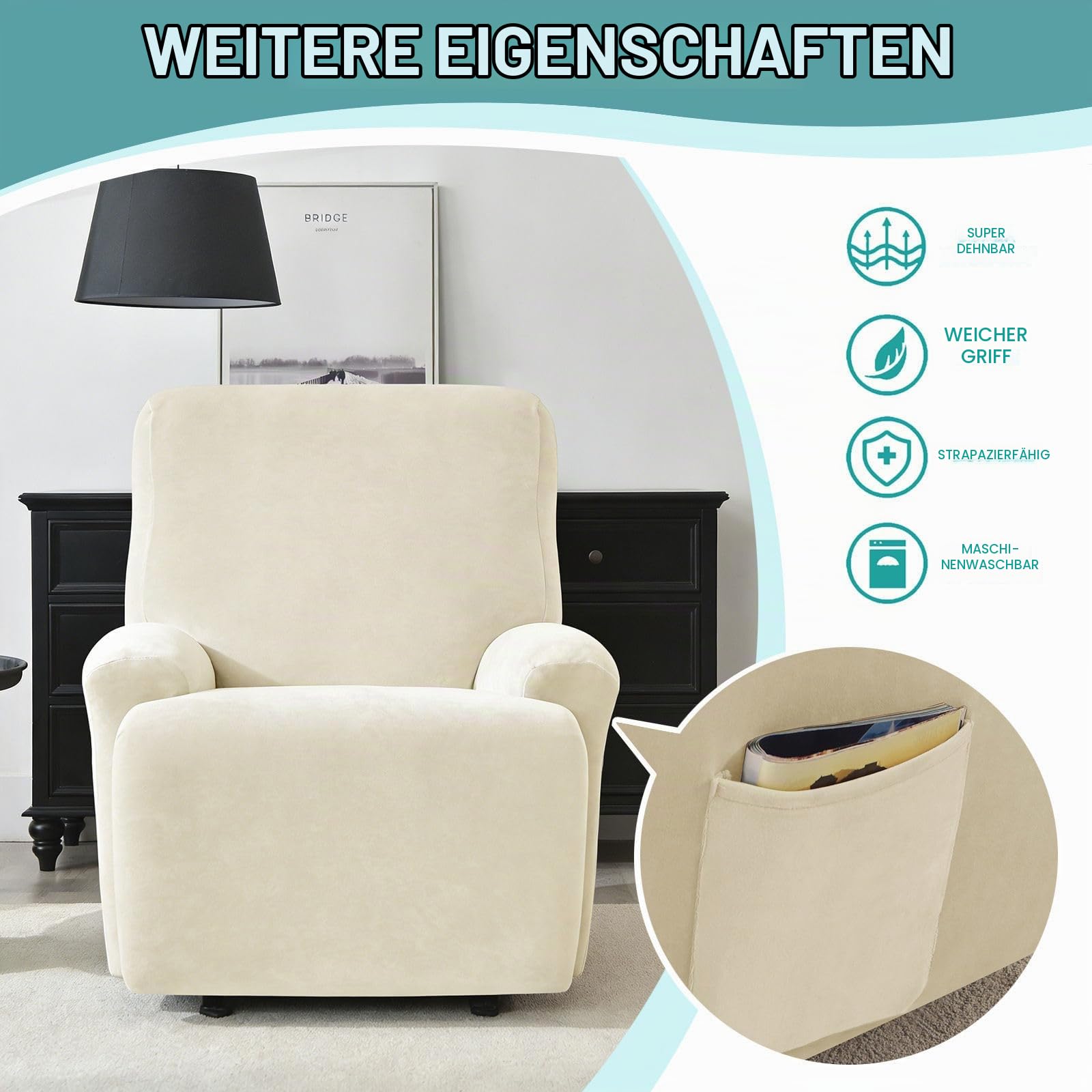 Stretchhusse für Relaxsessel rutschfest-Beige-1 Sitzer