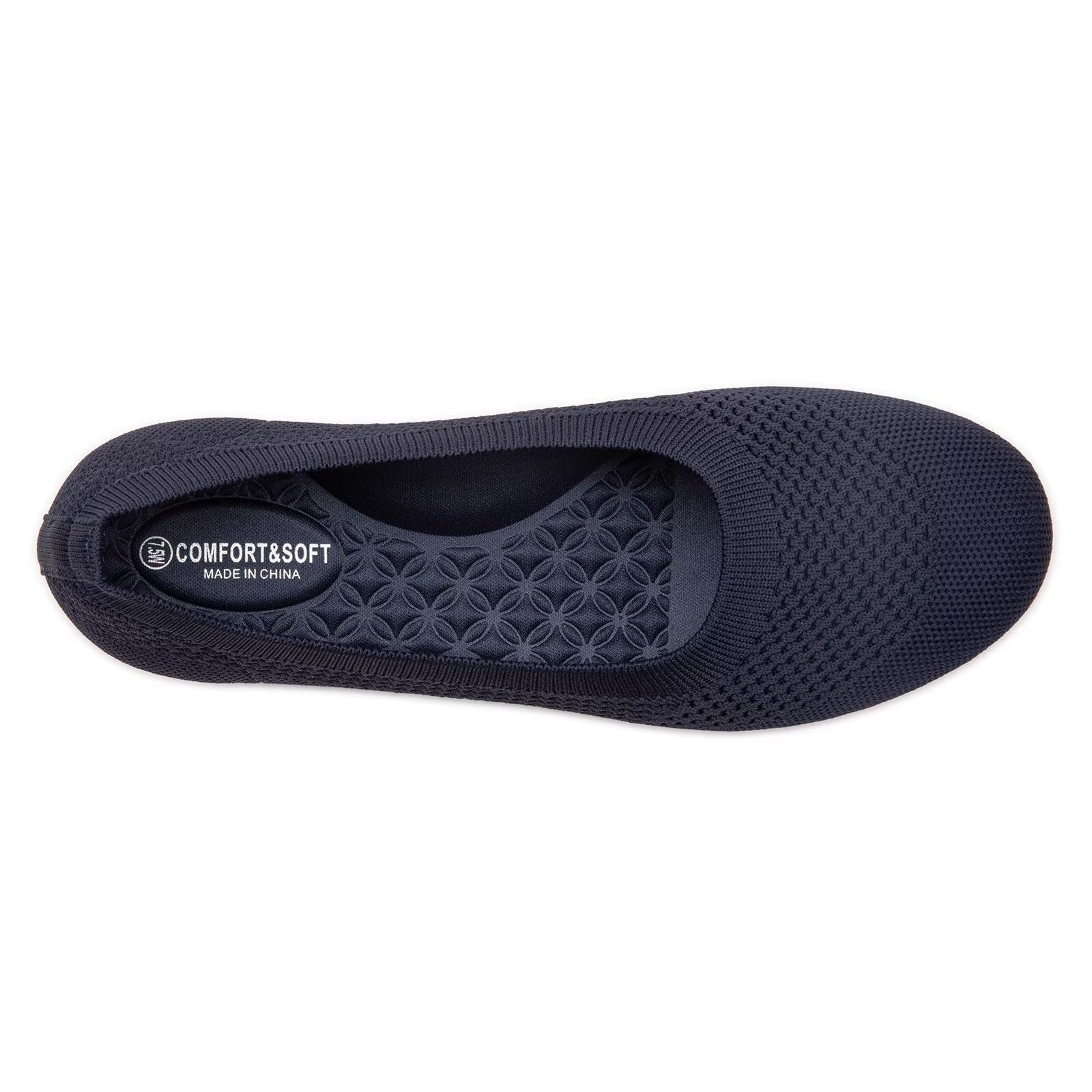 Frank Mully Damen-Ballerinas breite Slip-on-Strickschuhe runde Zehenpartie