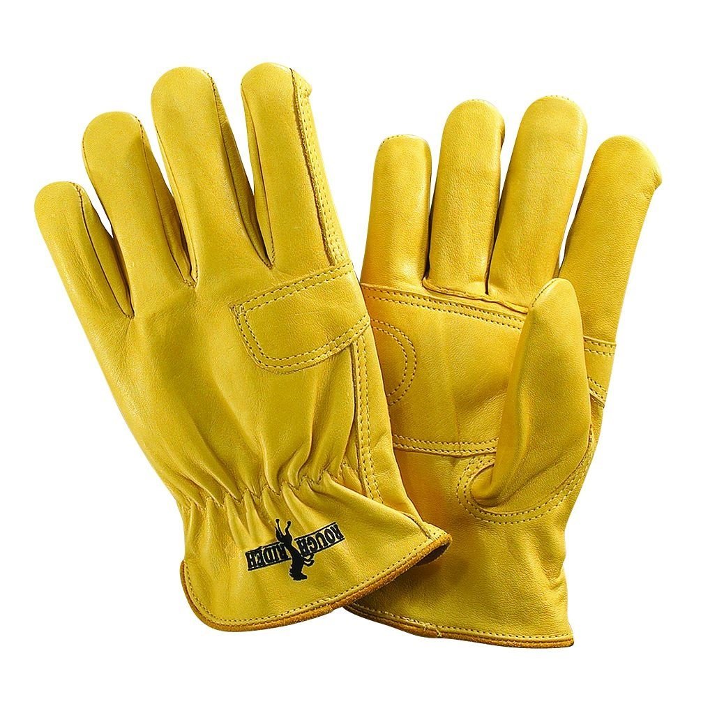 Galeton 2502-M Rough Rider Double Palm Premium Leather Gloves, Elastic Back, Medium, Gold (Pack of 12)
