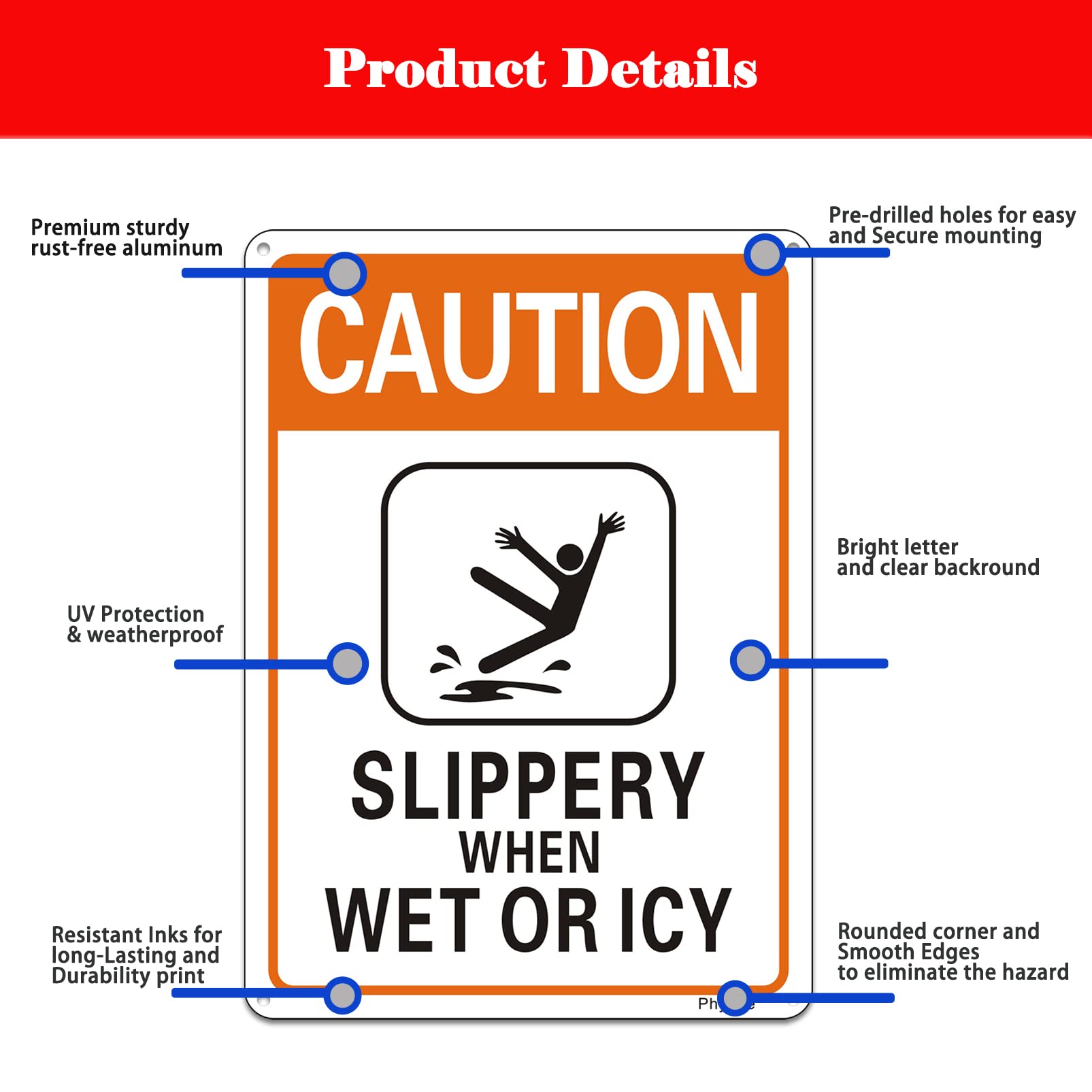 Caution Slippery When Wet or Icy Sign, 10" x 7" Reflective,Rustfree Aluminum,UV Protected and Weatherproof, Outdoor & Indoor Use - Image 3