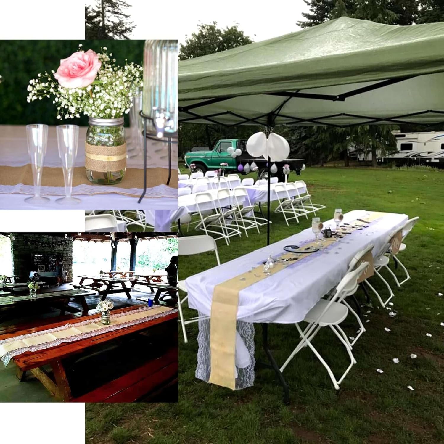 Efavormart Pack of 5 | Country Western Fine Rustic Burlap Runner w/ Lace Natural Tone & White