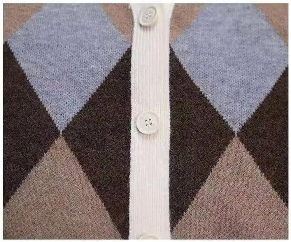 Sweater Vest for Women Argyle Baggy V-Neck Street Knitted College Style Casual Unique Boyfriend Vest