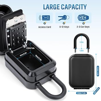 Portable Key Lock Box, Waterproof Sturdy Lock Box for Keys with Code, Hide a Key Outside, 12-Digit Combination Lockbox Resettable Code Key Safe for Home, Office, Apartment, Warehouse
