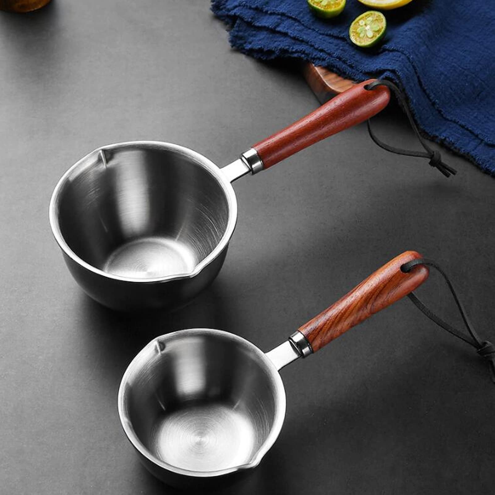 Mini Butter Warmer Pan, Stainless Steel Fast Oil Heating Pan Deep Floor Small Milk Pot for Melting Butter and Cheese or Heating of Sauces and Remnants (S 10x7x4cm / 3.9x2.8x1.6in)