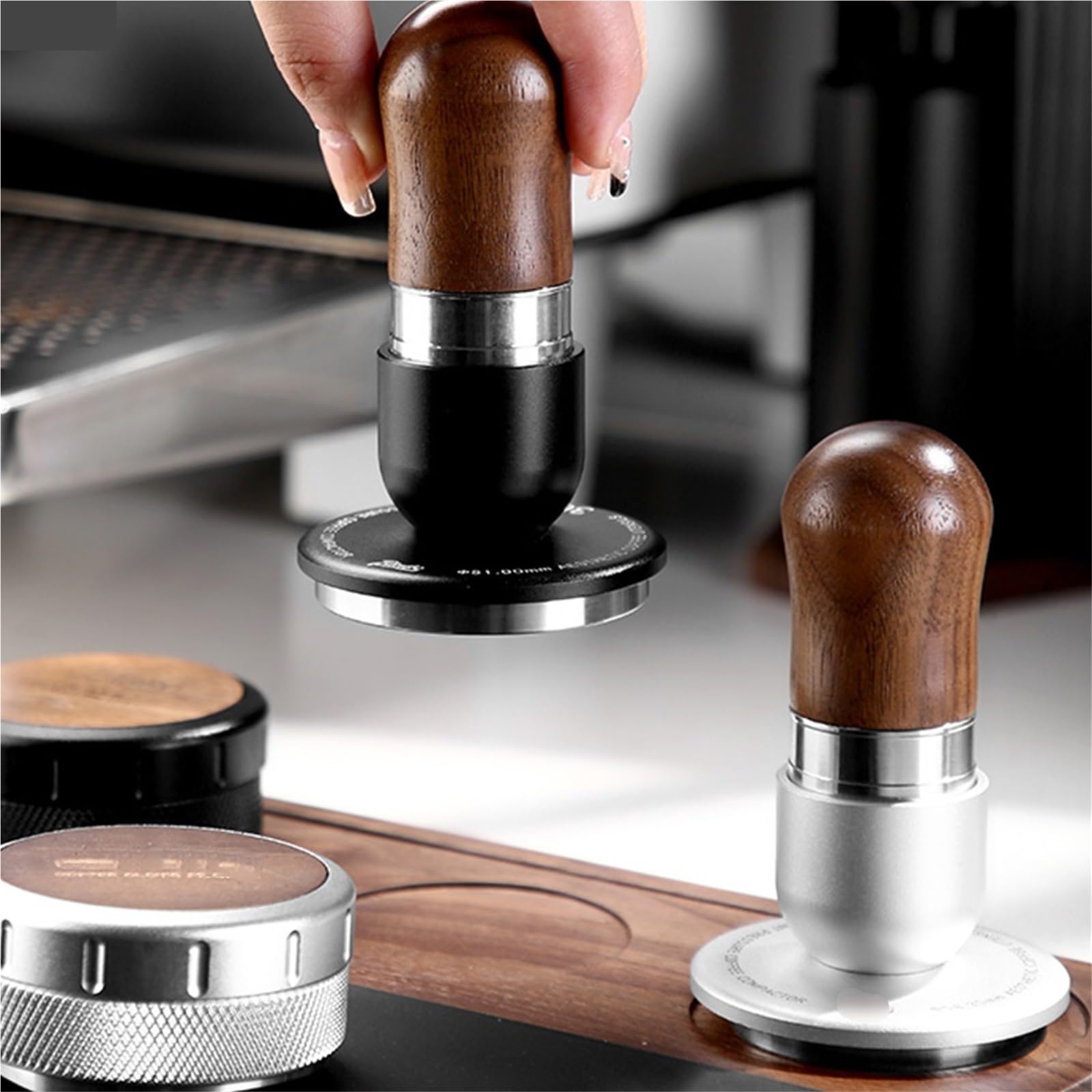 Pressino for Caffè Da 30 Libbre, 51 Mm, 58 Mm, Calibrato, Caricato A Molla, A Pressione Costante, for Livellare Il Caffè.(Black 58mm)