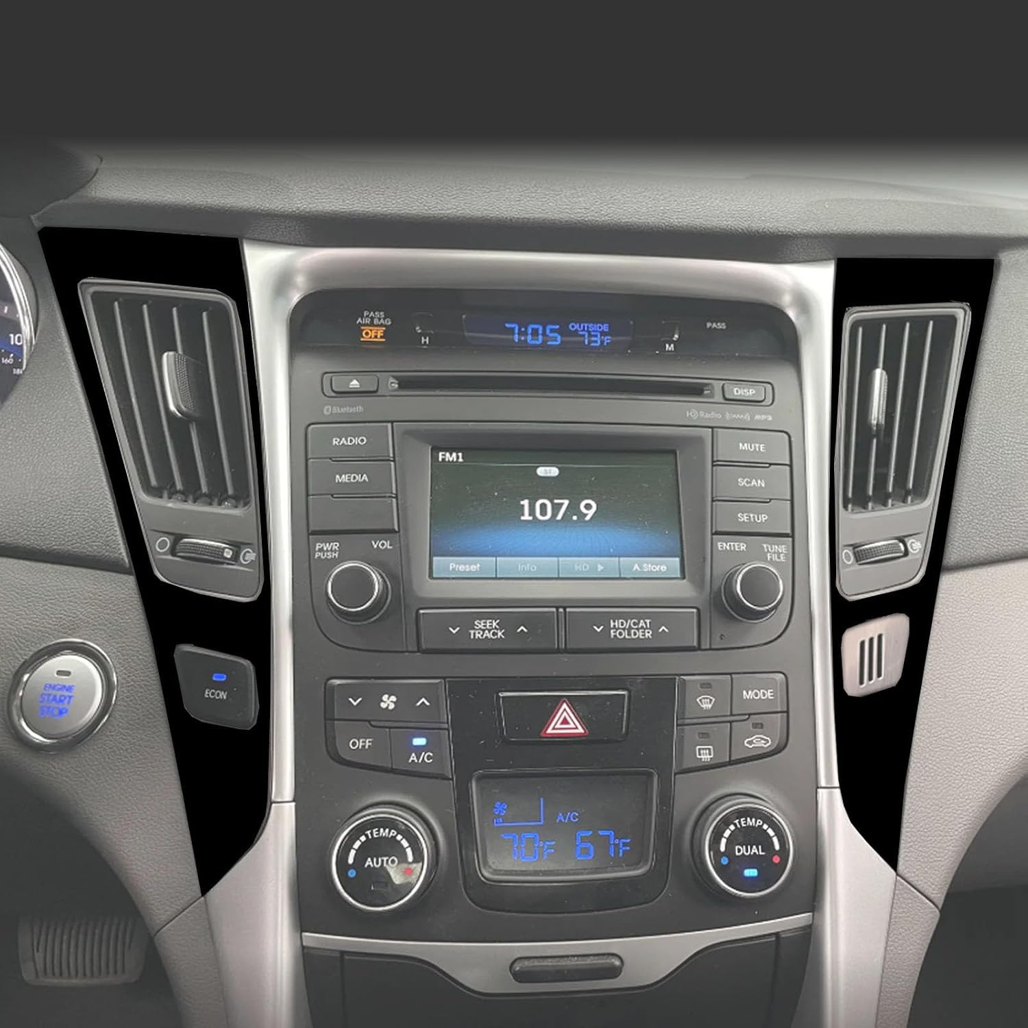 Glossy Piano Black Car Dash Central AC Vent/ECON System Control Frame Sticker Auto Interior Accessories Compatible with Hyundai Sonata GLS/SE/Limited 2011 2012 2013 2014-Type A
